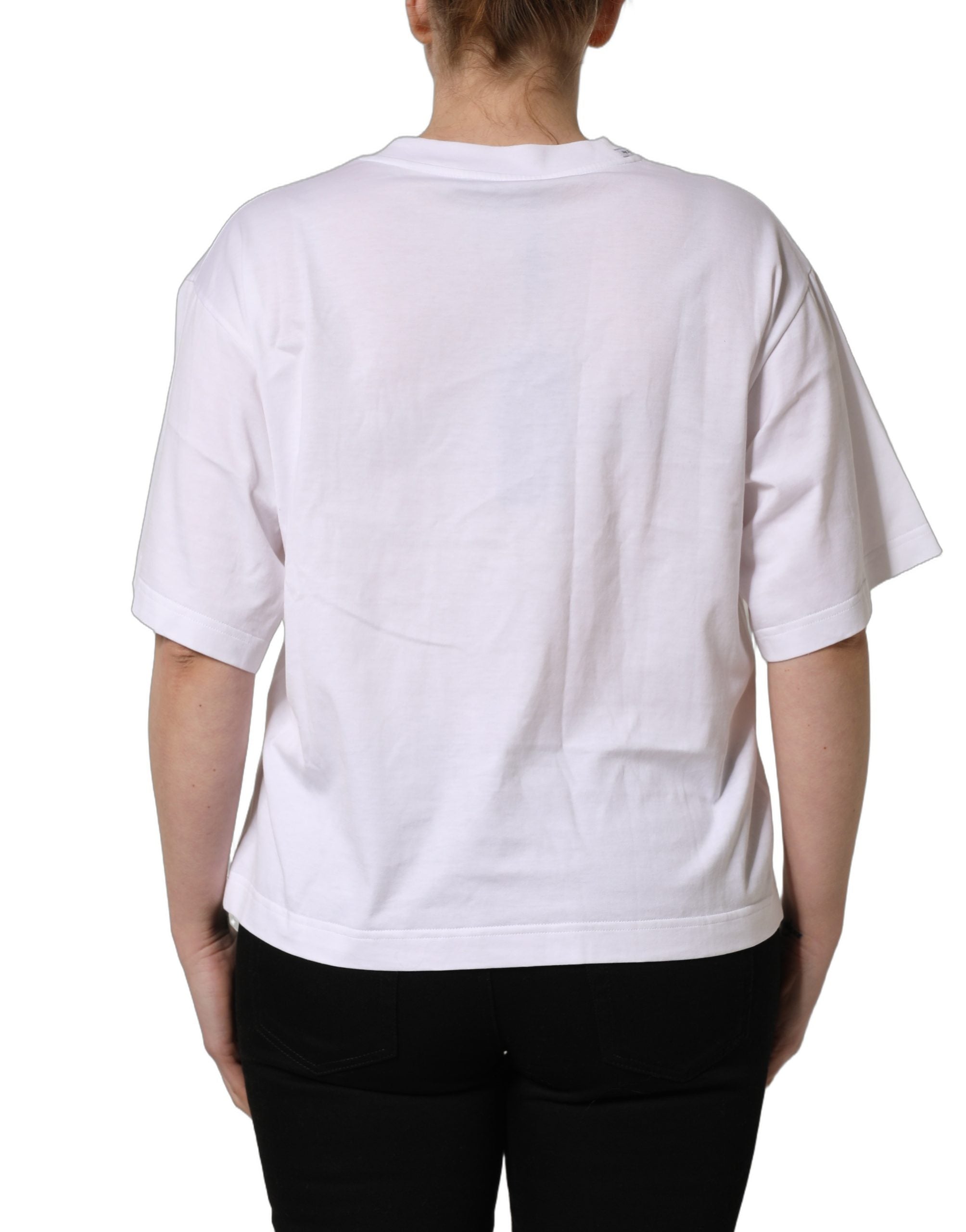 Dolce & Gabbana White Italia Flag Patch Round Neck Women's T-shirt (Pre-Owned)