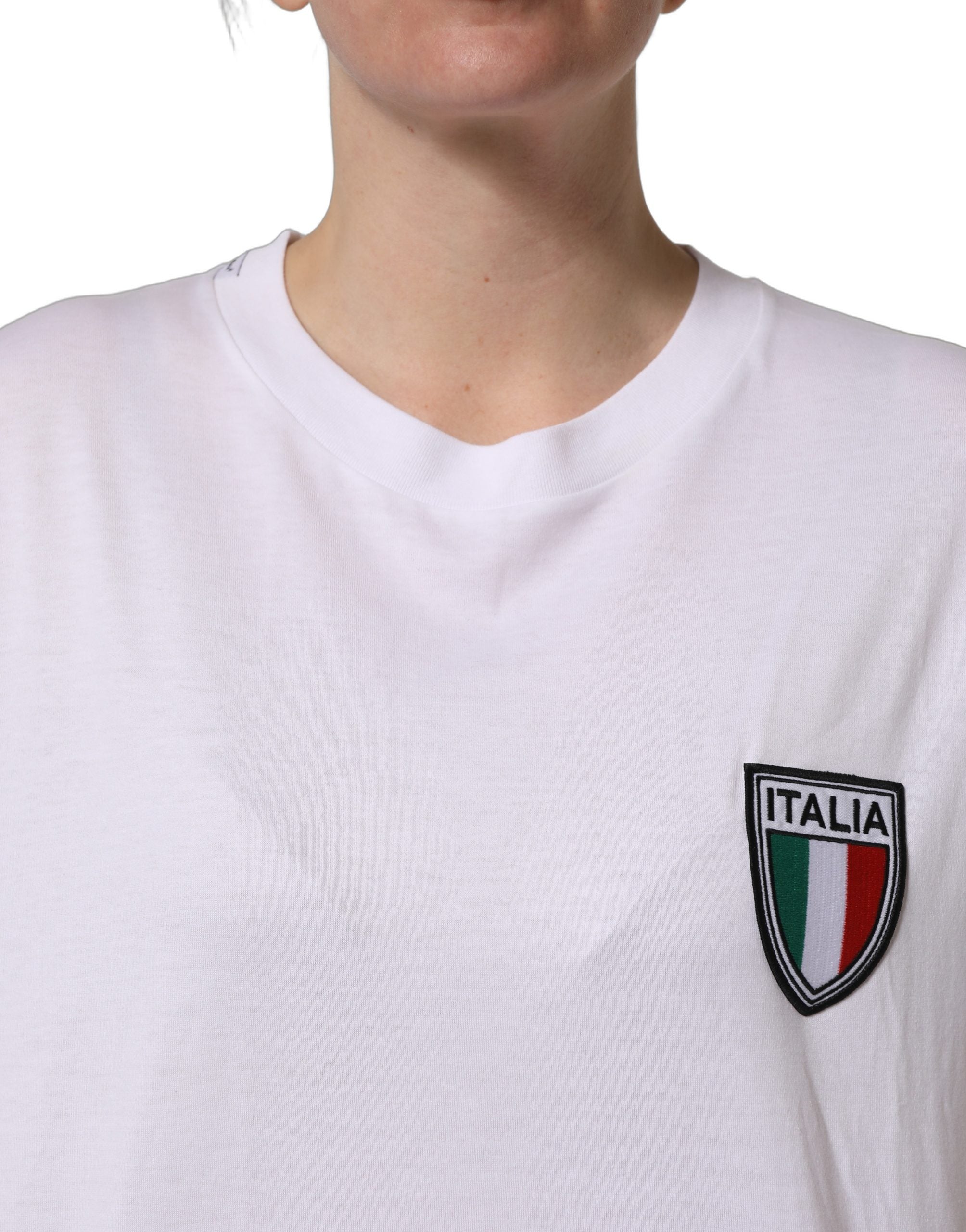 Dolce & Gabbana White Italia Flag Patch Round Neck Women's T-shirt (Pre-Owned)
