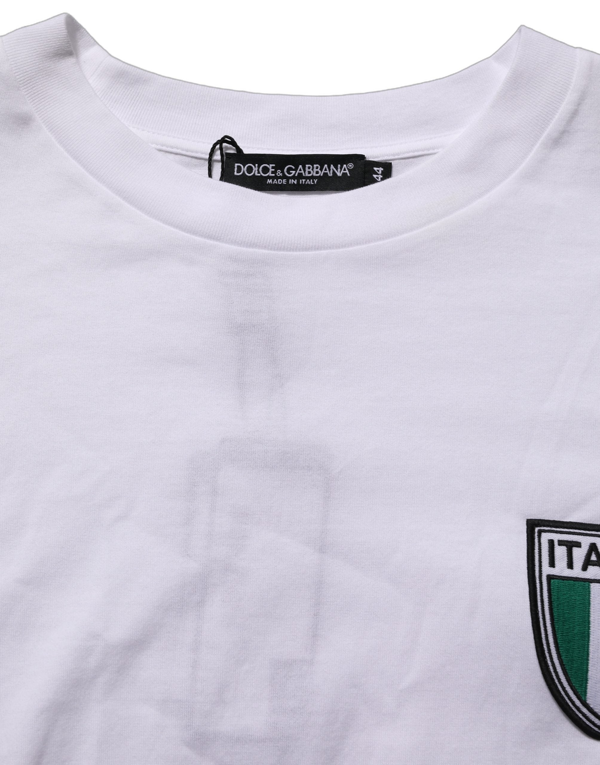 Dolce & Gabbana White Italia Flag Patch Round Neck Women's T-shirt (Pre-Owned)
