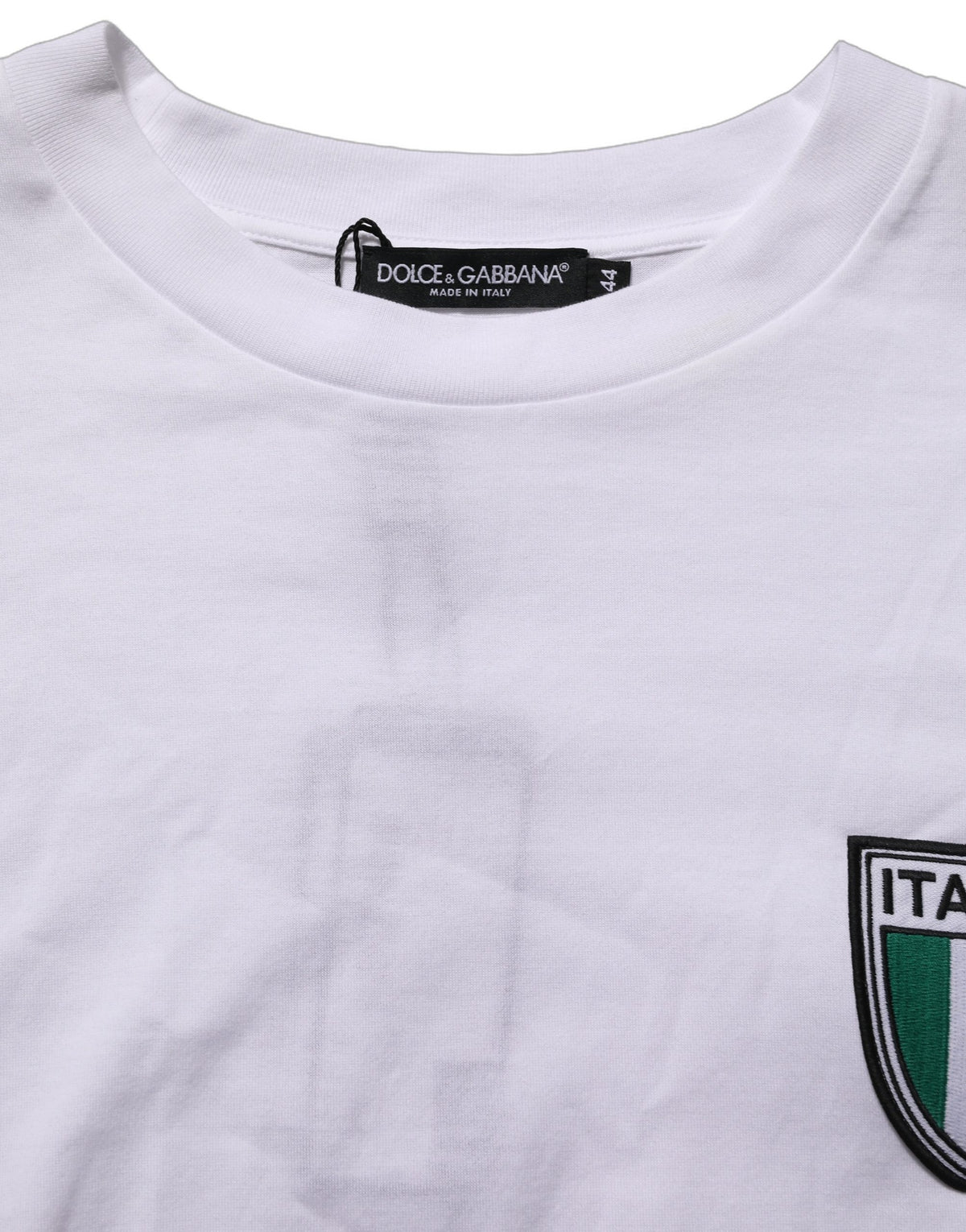 Dolce & Gabbana White Italia Flag Patch Round Neck Women's T-shirt (Pre-Owned)