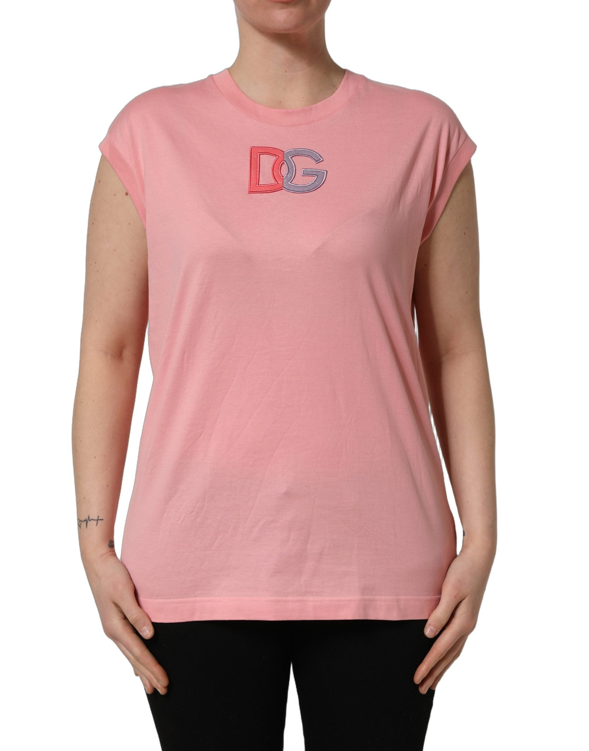 Dolce & Gabbana Pink Cotton DG Logo Round Neck Tank Women's T-shirt