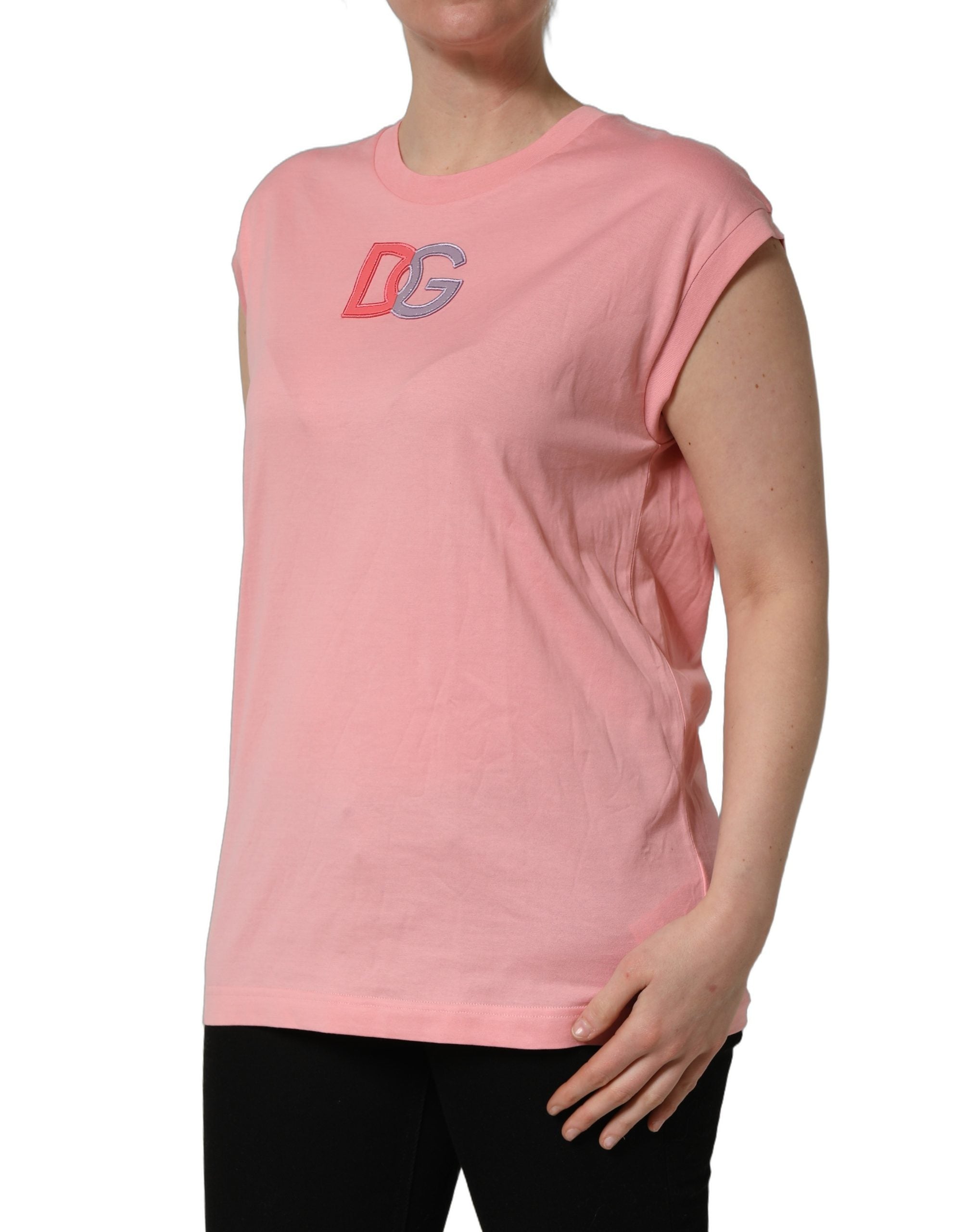 Dolce & Gabbana Pink Cotton DG Logo Round Neck Tank Women's T-shirt