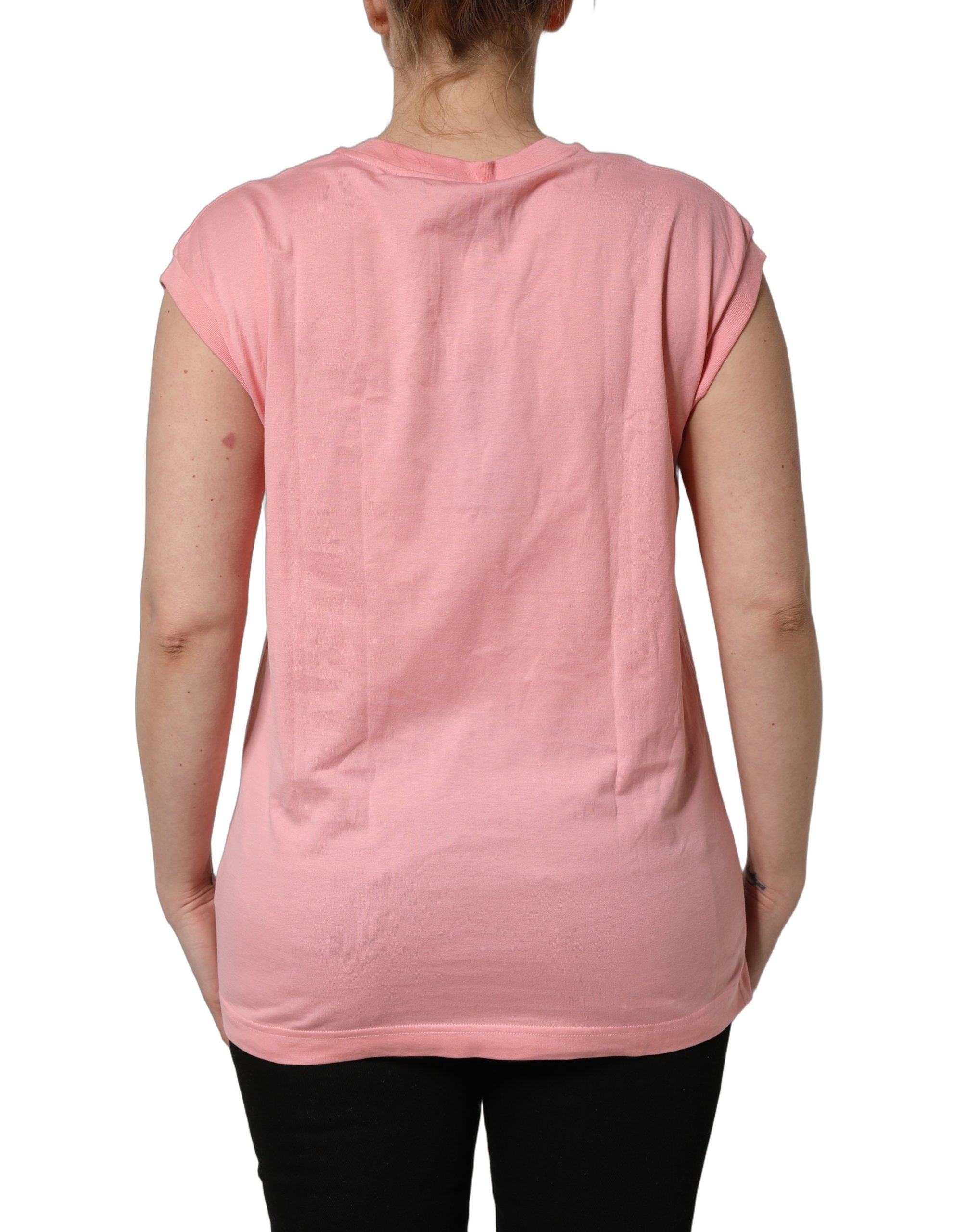 Dolce & Gabbana Pink Cotton DG Logo Round Neck Tank Women's T-shirt