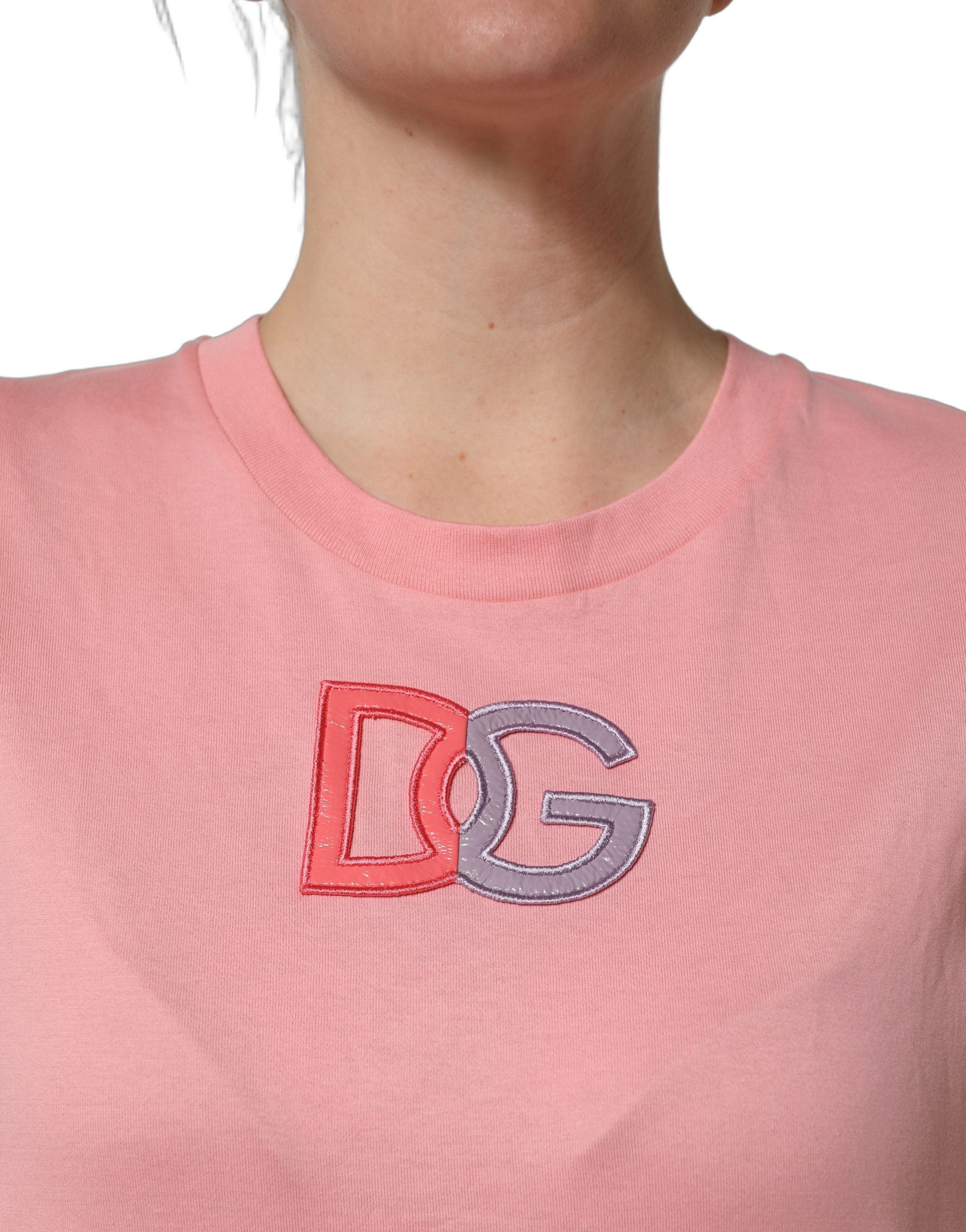 Dolce & Gabbana Pink Cotton DG Logo Round Neck Tank Women's T-shirt