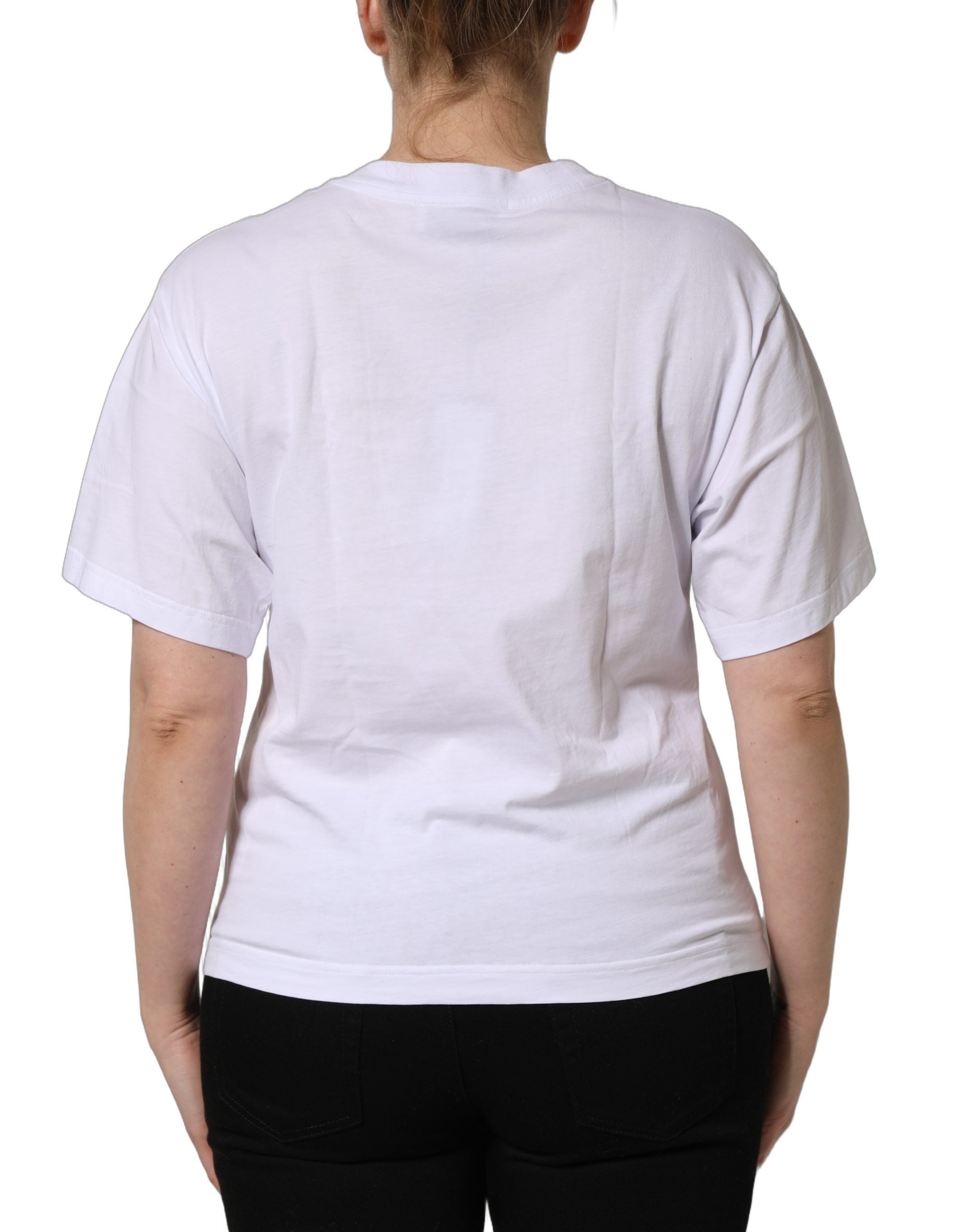 Dolce & Gabbana White Cotton DG Logo Patch Crew Neck Women's T-shirt