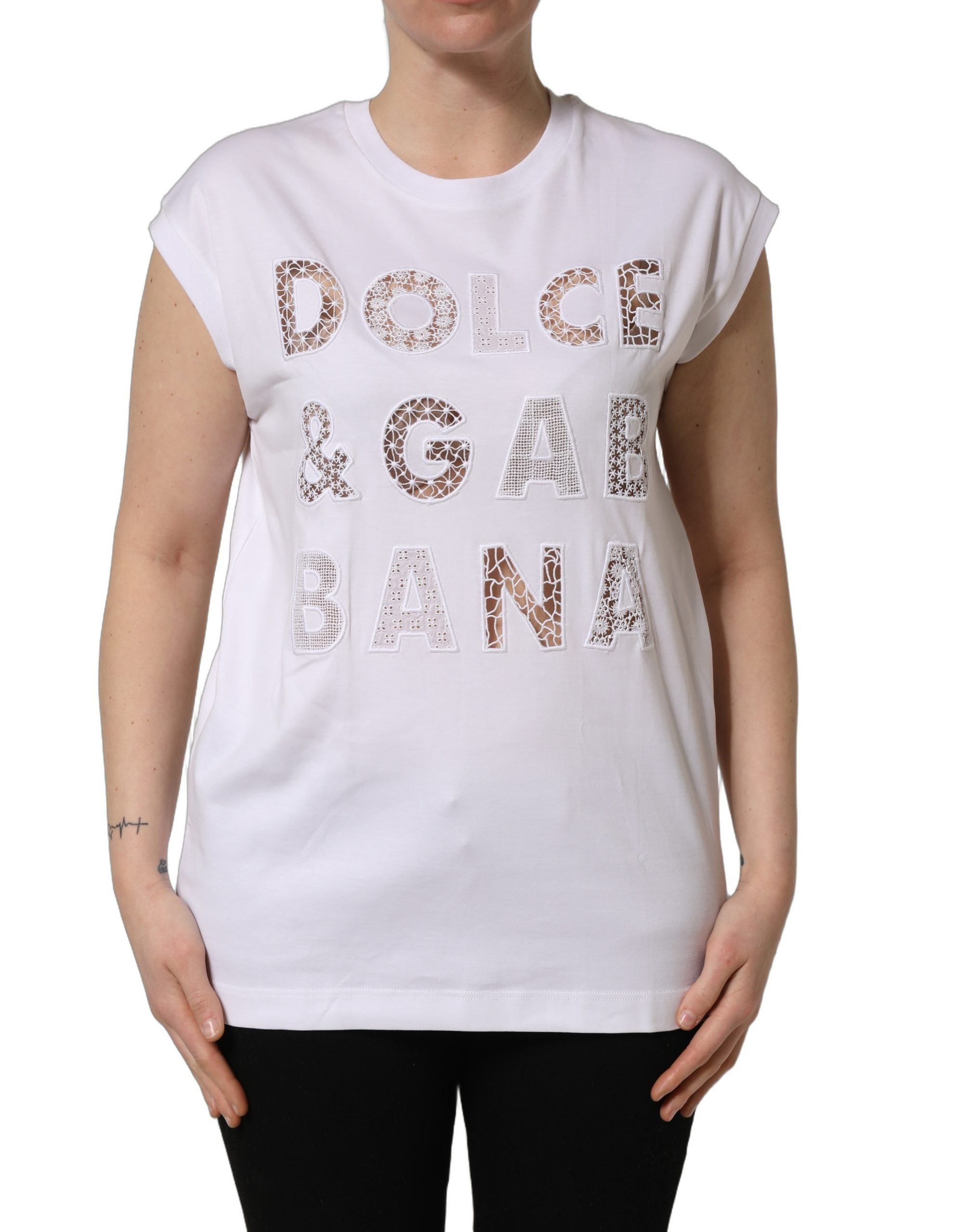 Dolce & Gabbana White Logo Round Neck Sleeveless Women's T-shirt