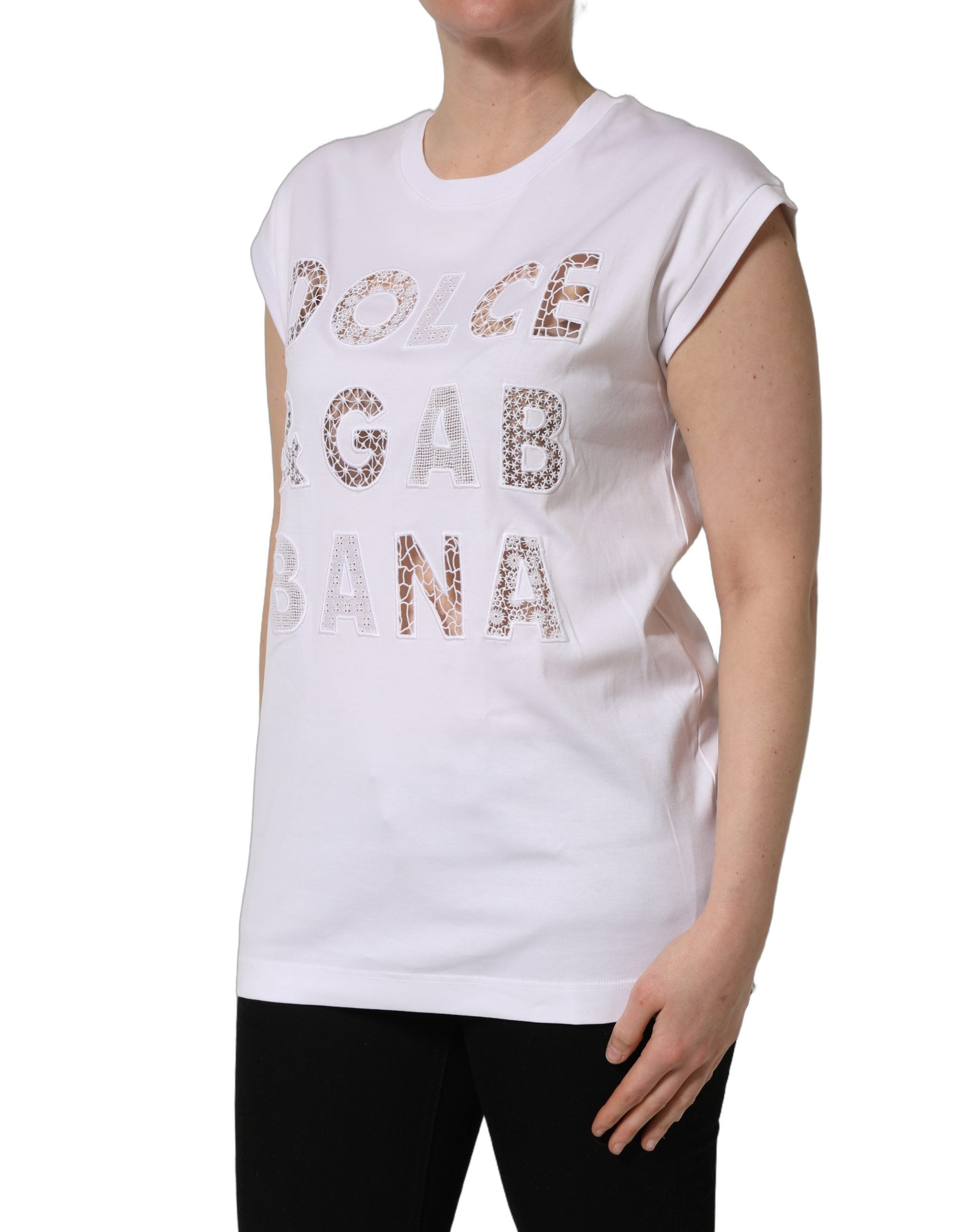 Dolce & Gabbana White Logo Round Neck Sleeveless Women's T-shirt