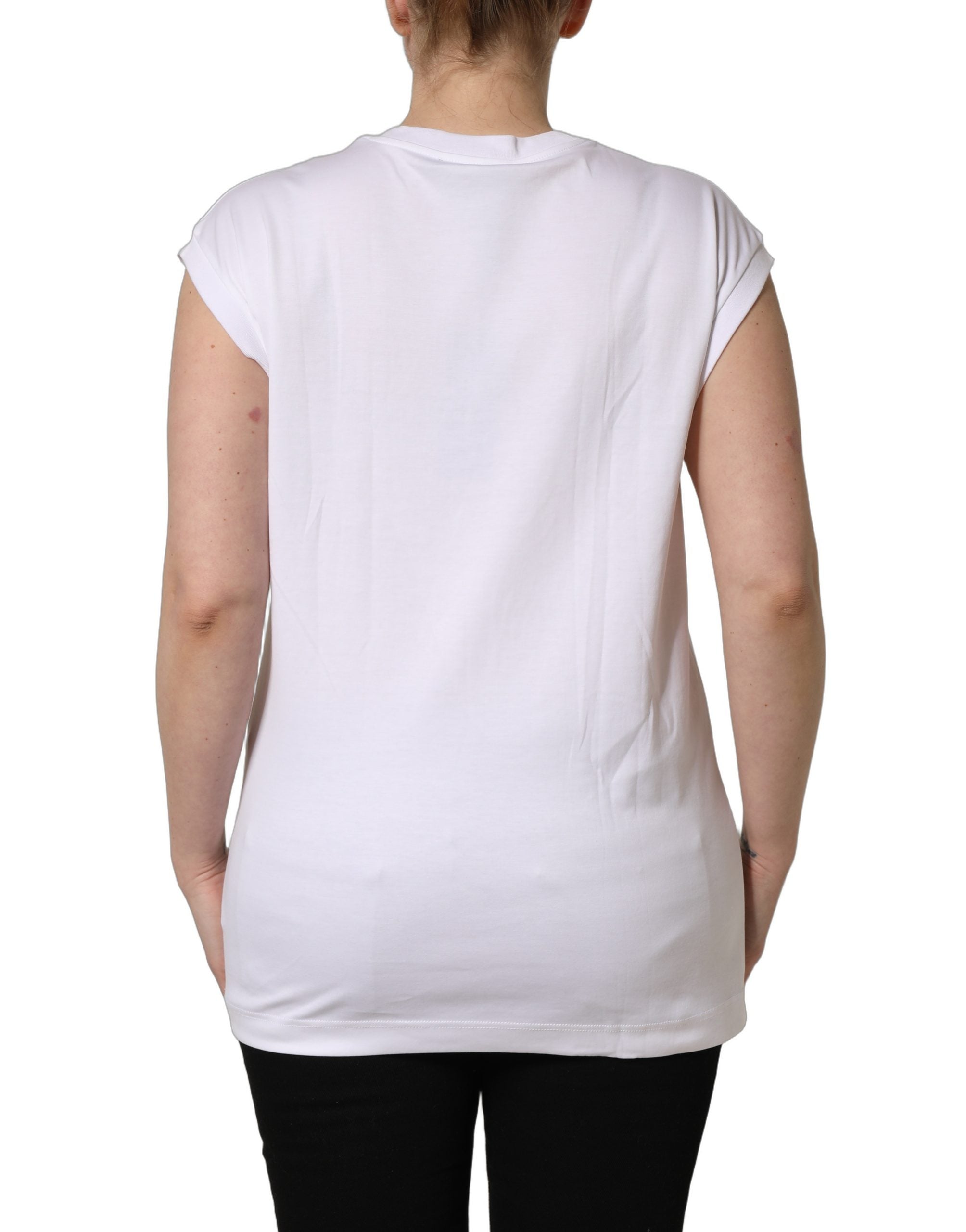 Dolce & Gabbana White Logo Round Neck Sleeveless Women's T-shirt