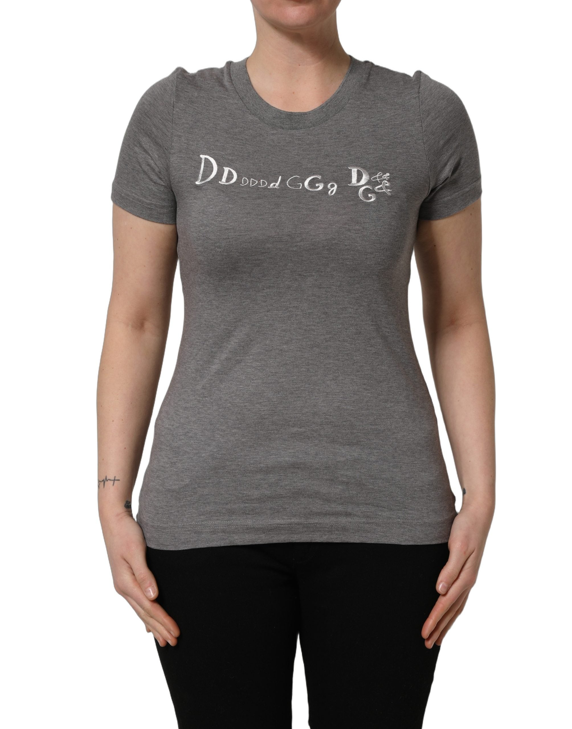 Dolce & Gabbana Gray Logo Embroidery Short Sleeve Women's T-shirt