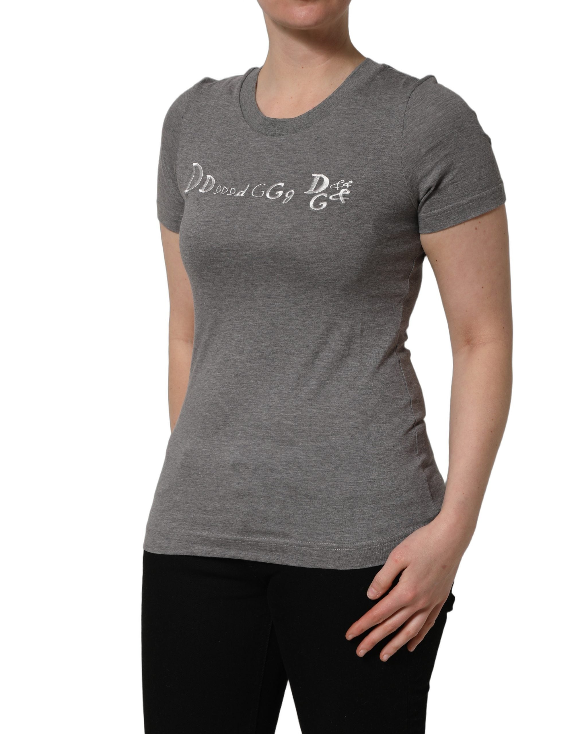 Dolce & Gabbana Gray Logo Embroidery Short Sleeve Women's T-shirt
