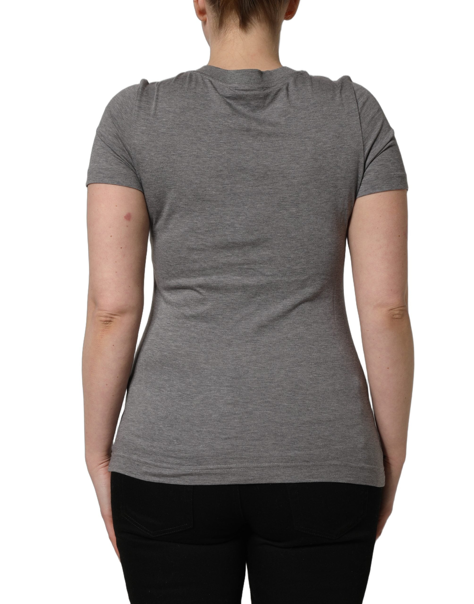 Dolce & Gabbana Gray Logo Embroidery Short Sleeve Women's T-shirt