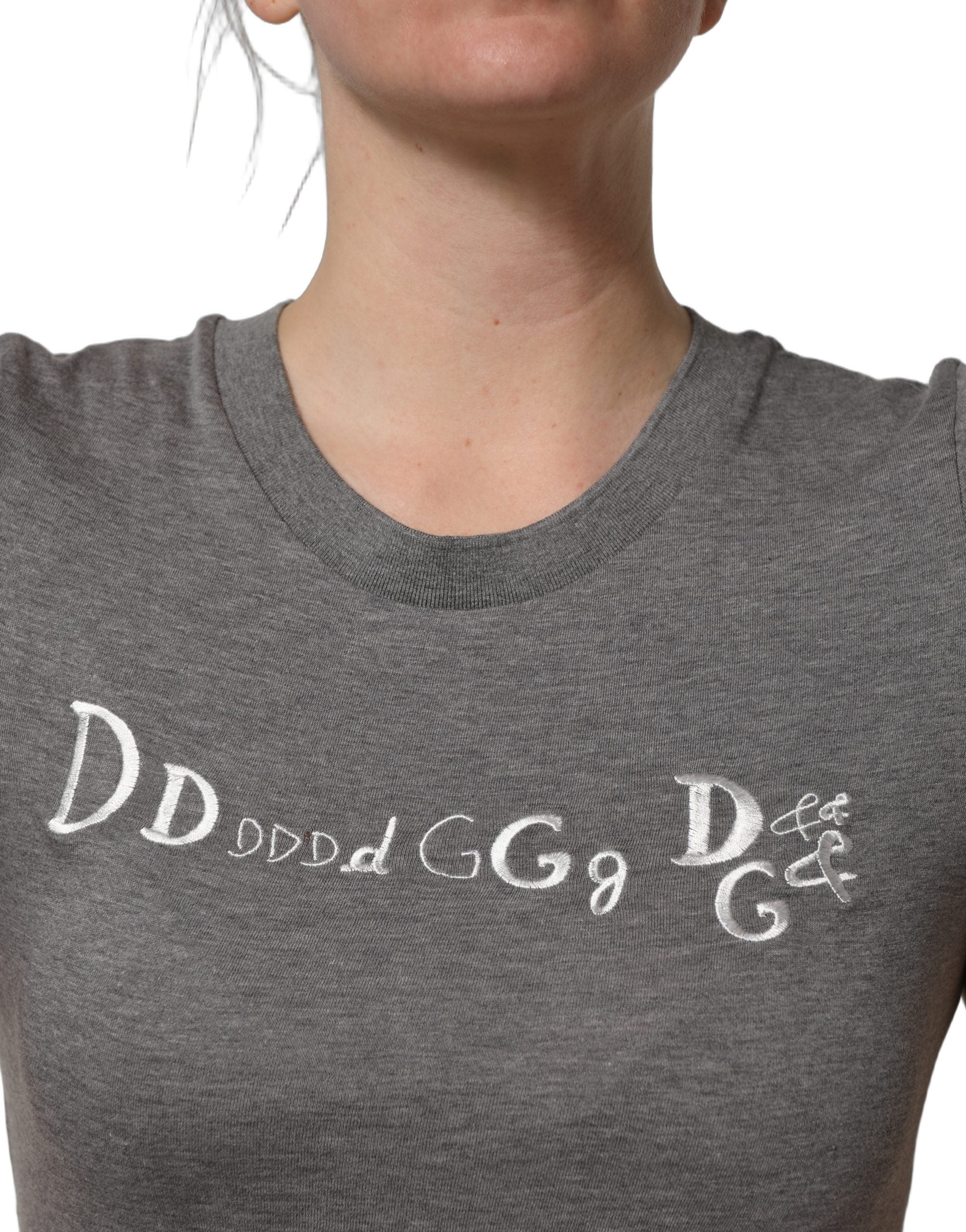 Dolce & Gabbana Gray Logo Embroidery Short Sleeve Women's T-shirt
