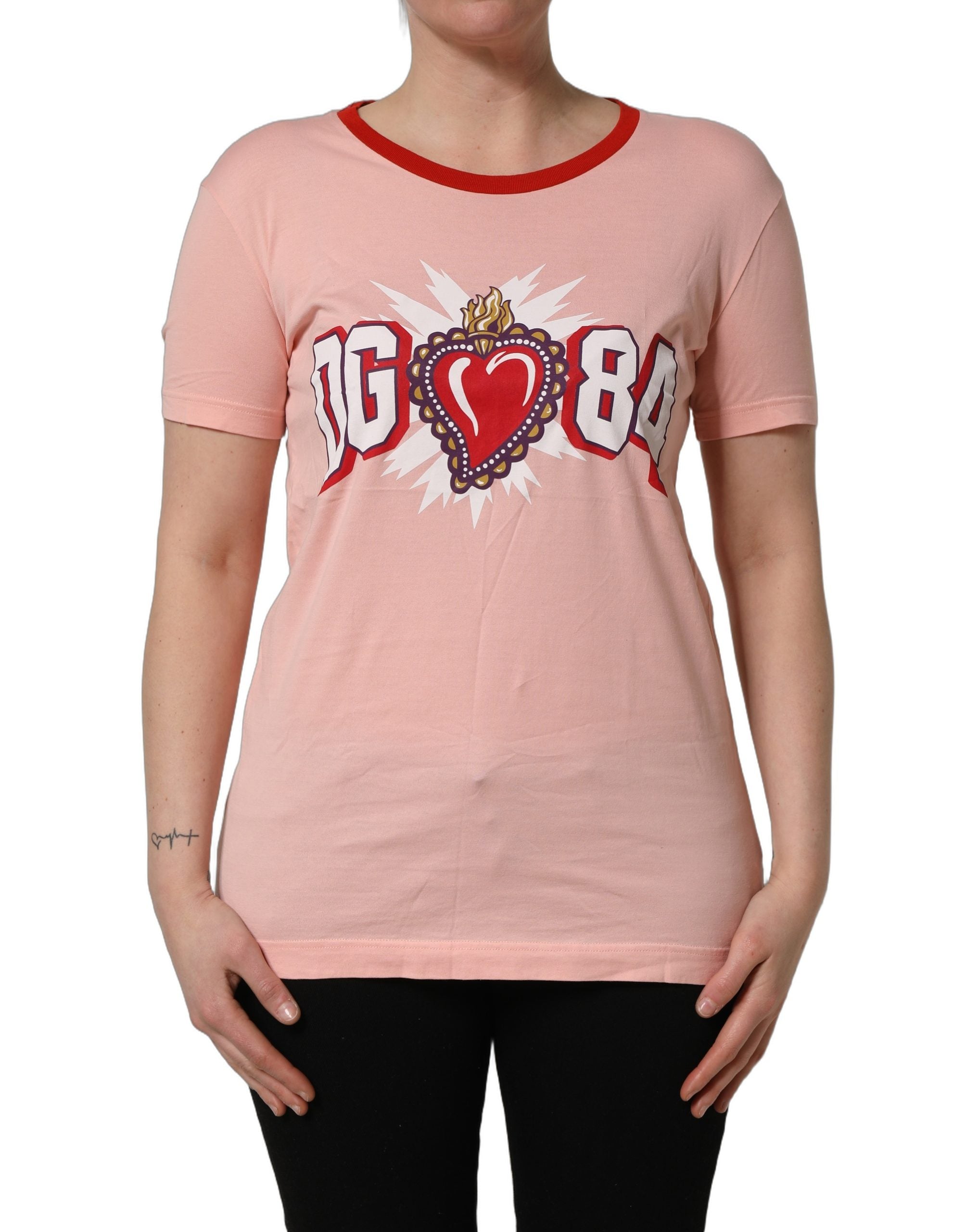 Dolce & Gabbana Pink Graphic Print Cotton Crew Neck Women's T-shirt