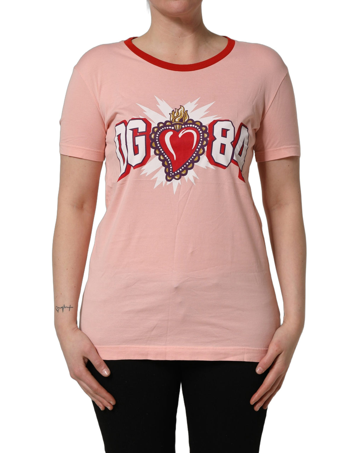 Dolce & Gabbana Pink Graphic Print Cotton Crew Neck Women's T-shirt