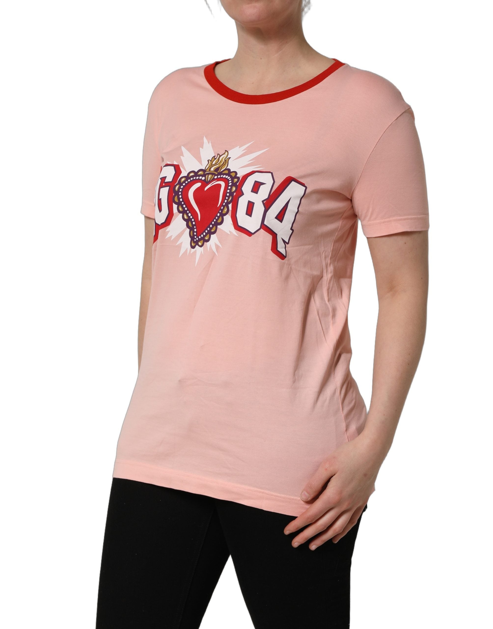Dolce & Gabbana Pink Graphic Print Cotton Crew Neck Women's T-shirt