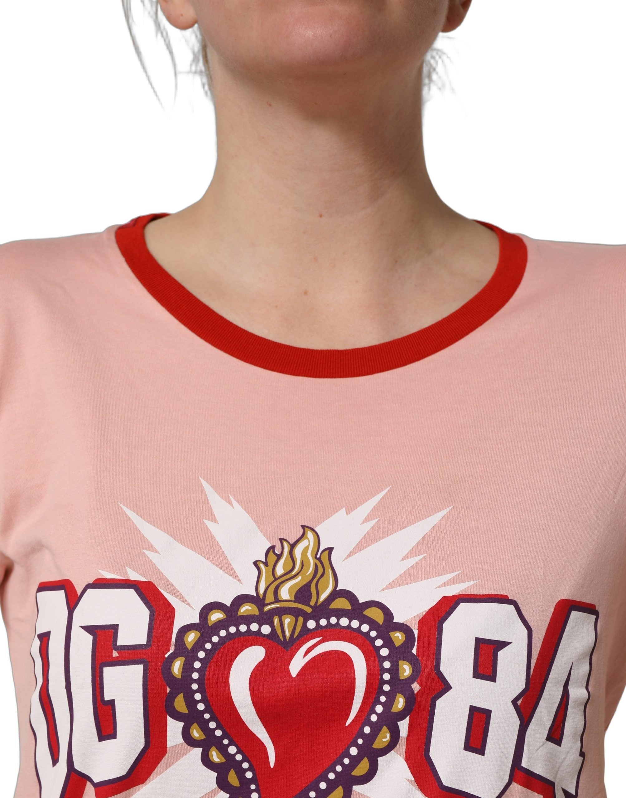 Dolce & Gabbana Pink Graphic Print Cotton Crew Neck Women's T-shirt