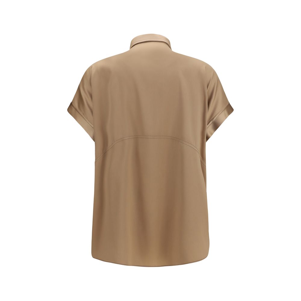Brunello Cucinelli Beige Silk Shortsleeve Women's Shirt
