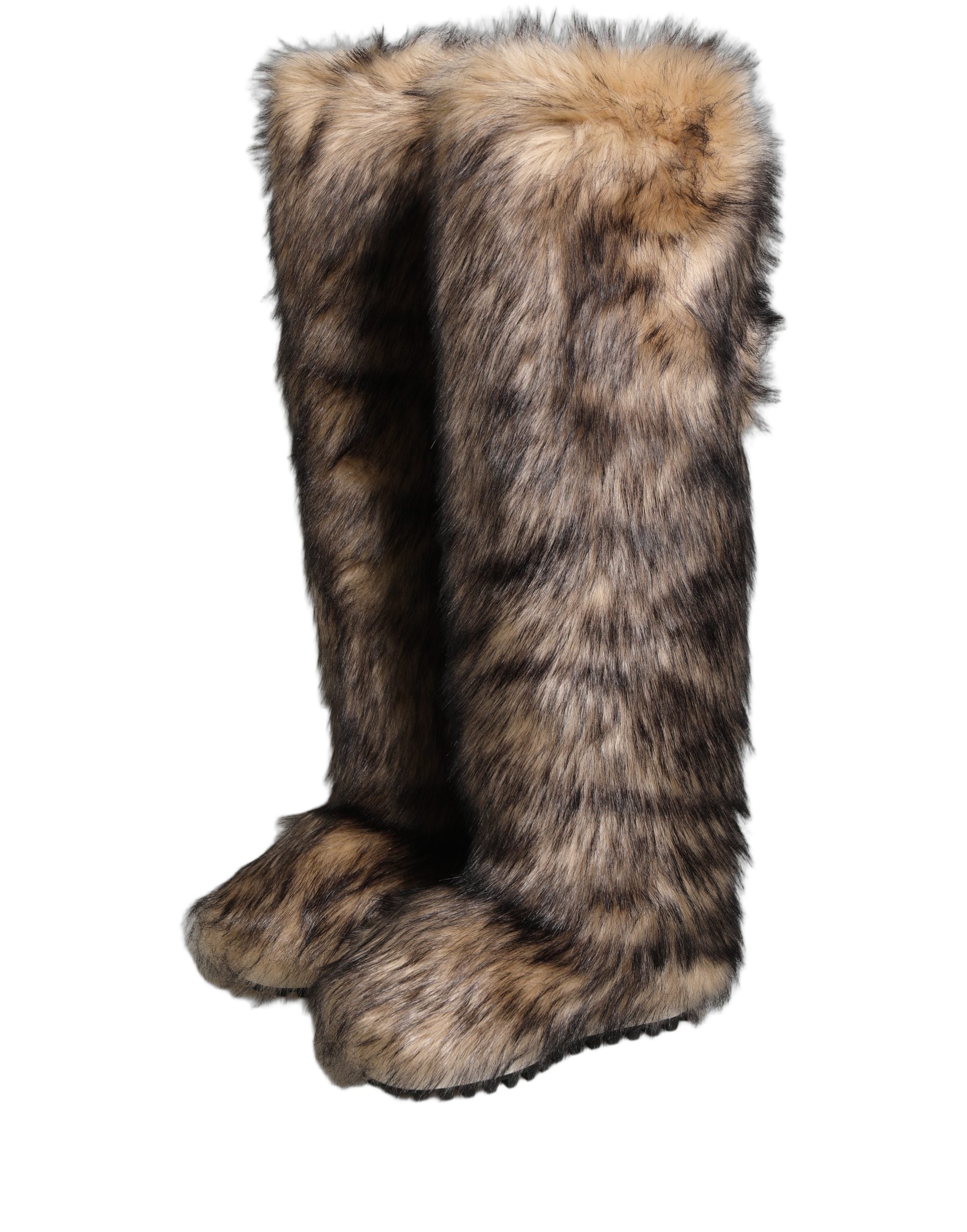 Dolce & Gabbana Brown Faux Skim Ski Fur Knee High Boots Men's Shoes