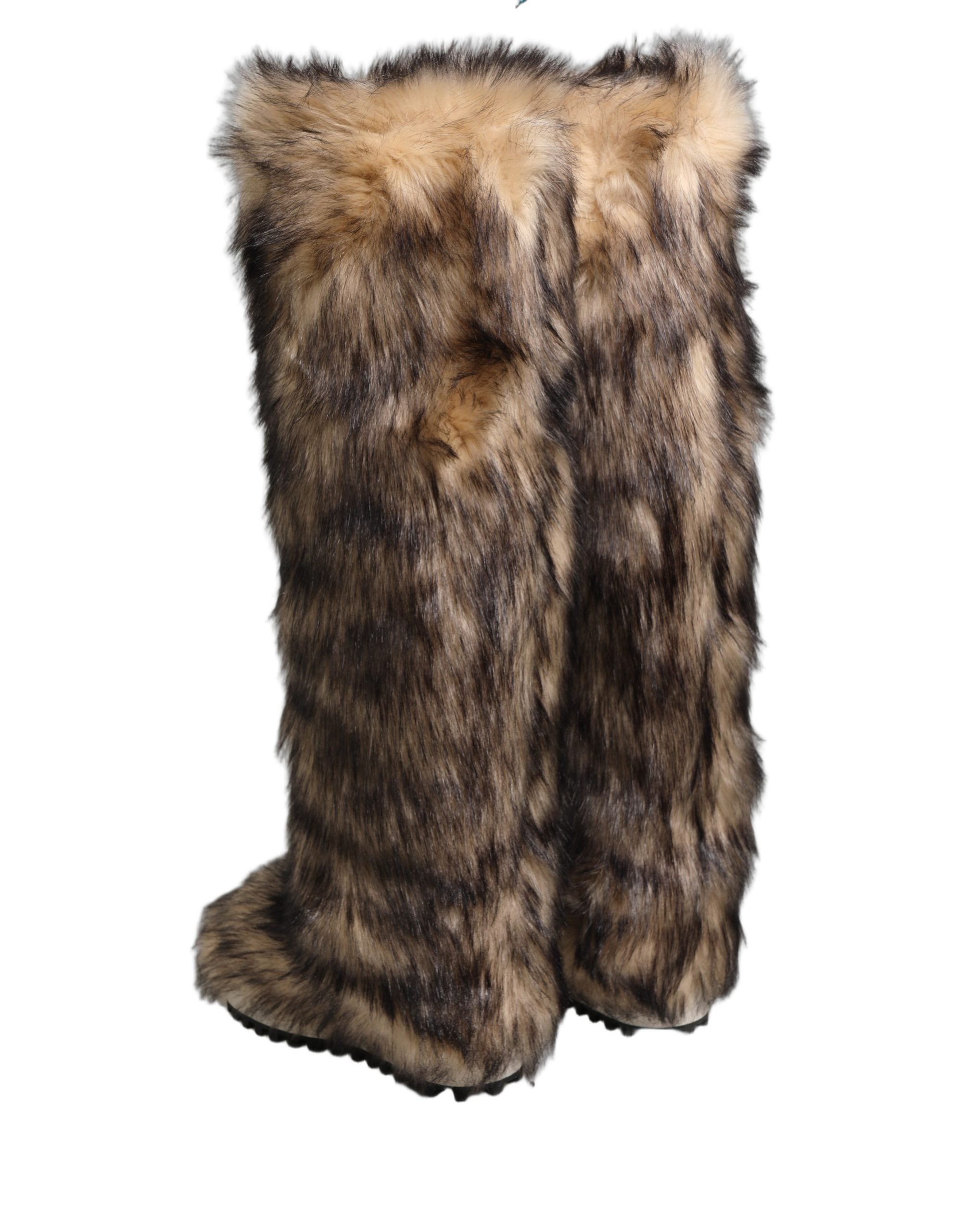 Dolce & Gabbana Brown Faux Skim Ski Fur Knee High Boots Men's Shoes