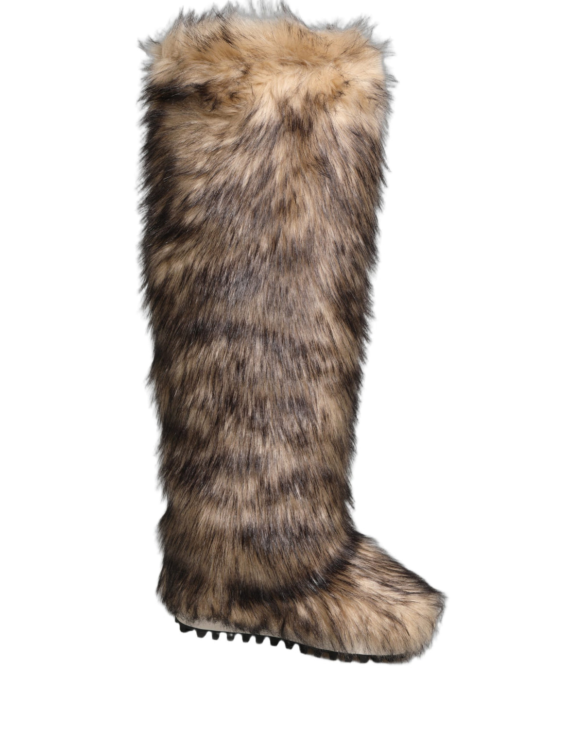 Dolce & Gabbana Brown Faux Skim Ski Fur Knee High Boots Men's Shoes