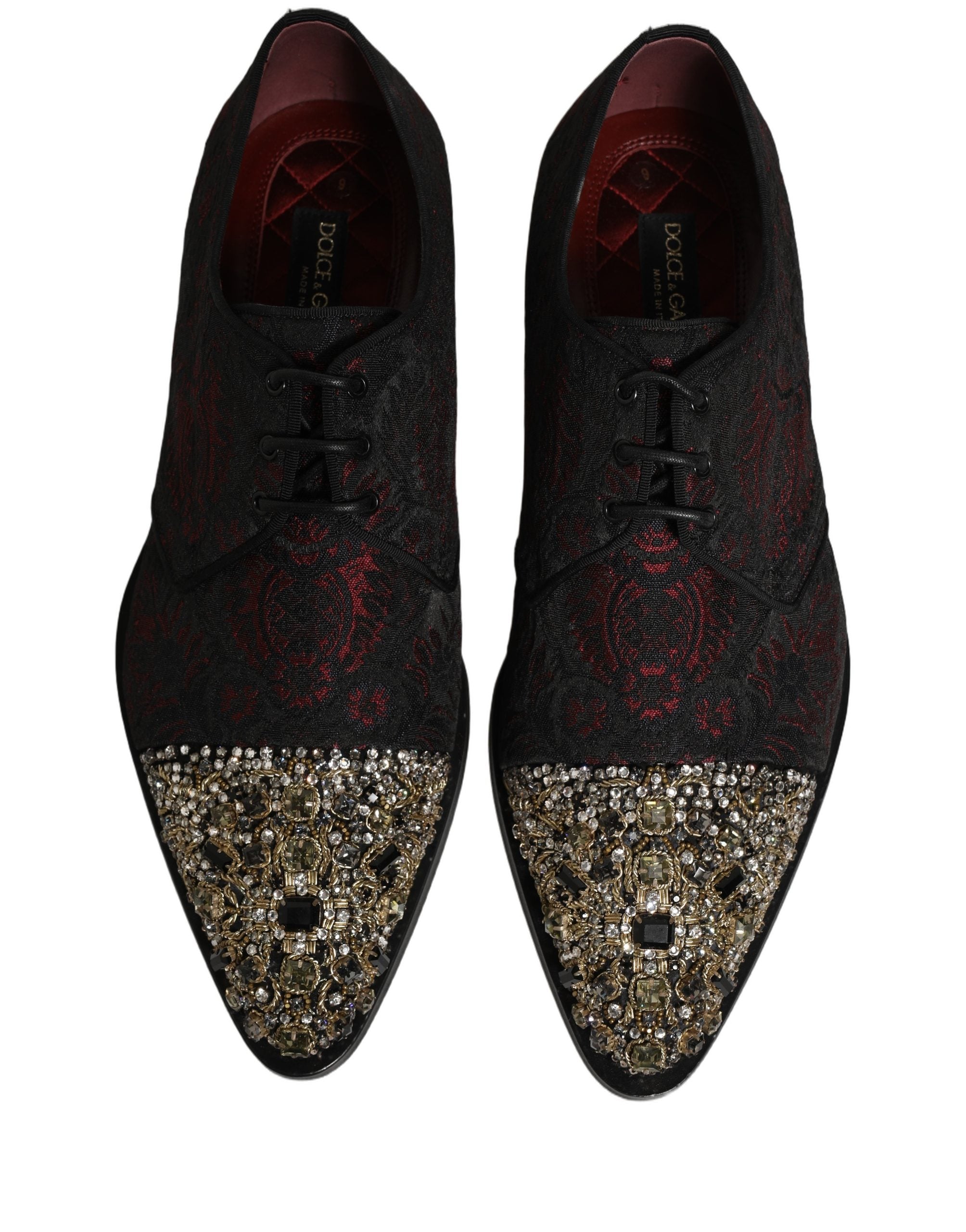 Dolce & Gabbana Black Red Embellished Derby Dress Formal Men's Shoes