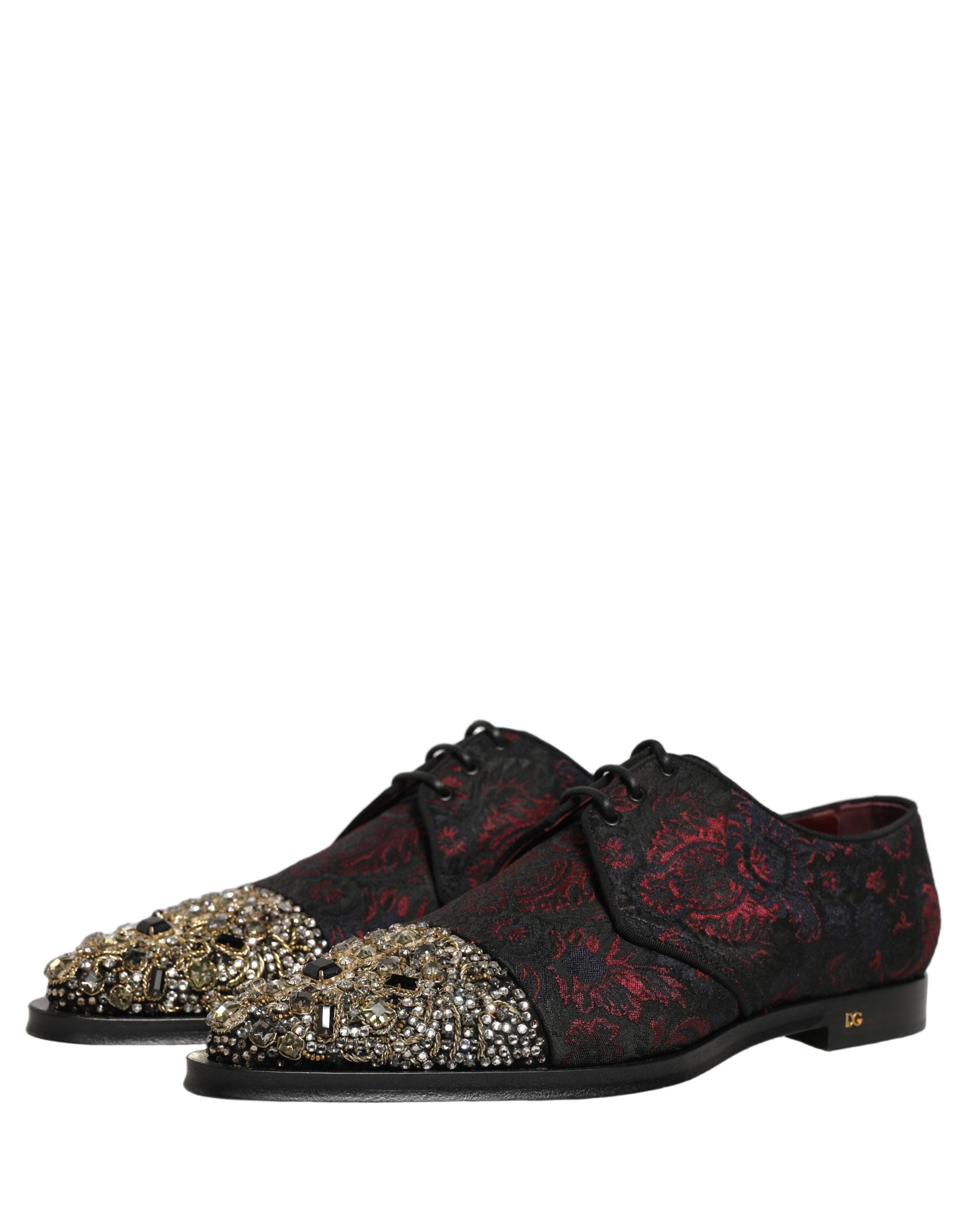 Dolce & Gabbana Black Red Embellished Derby Dress Formal Men's Shoes