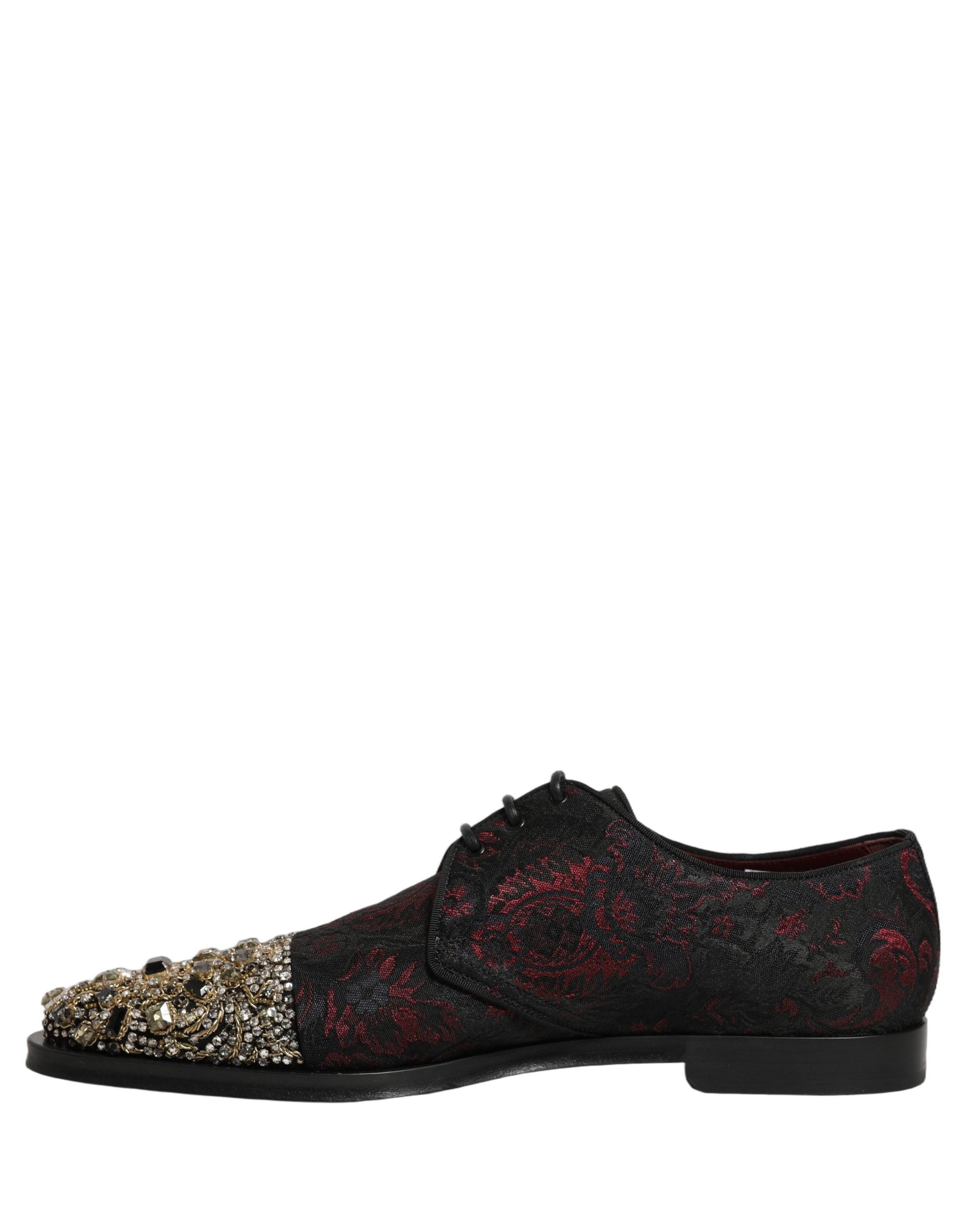Dolce & Gabbana Black Red Embellished Derby Dress Formal Men's Shoes