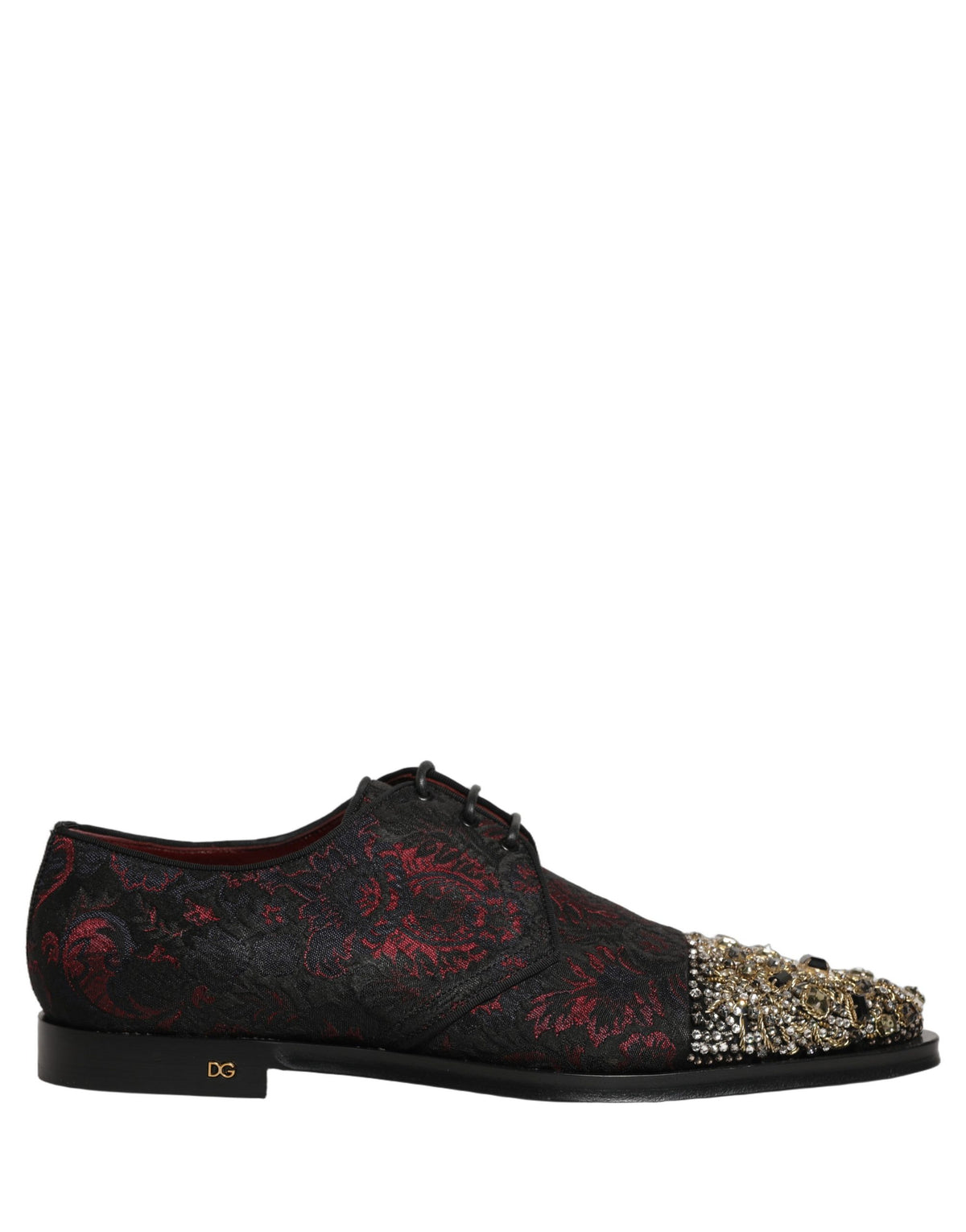 Dolce & Gabbana Black Red Embellished Derby Dress Formal Men's Shoes