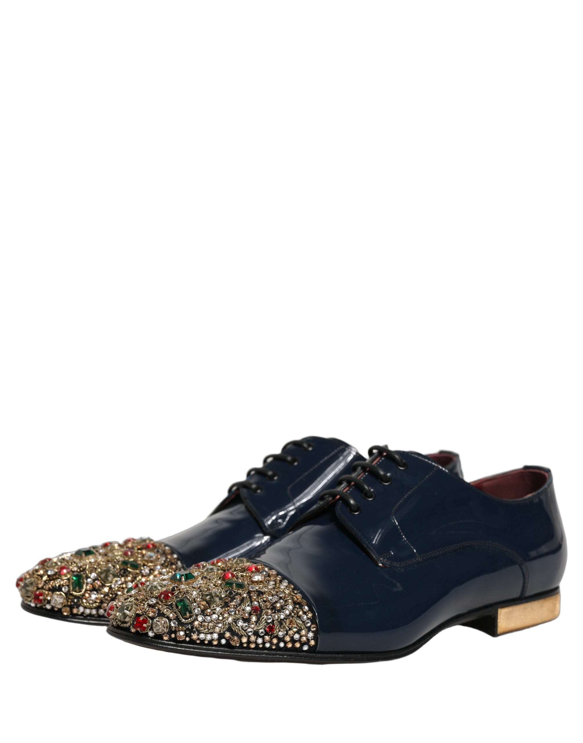 Dolce & Gabbana Blue Embellished Men Derby Dress Formal Men's Shoes