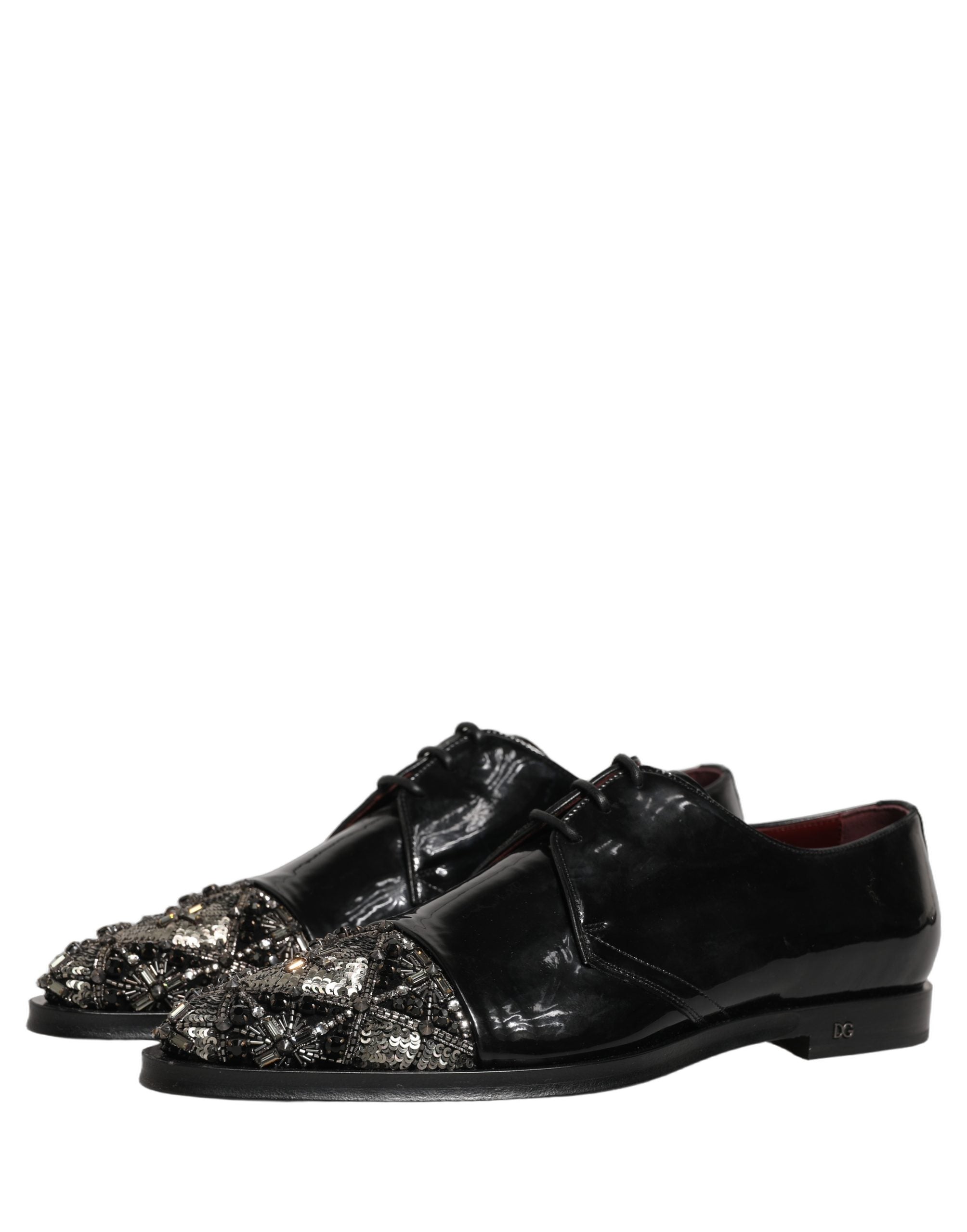 Dolce & Gabbana Black Embellished Men Derby Dress Formal Men's Shoes