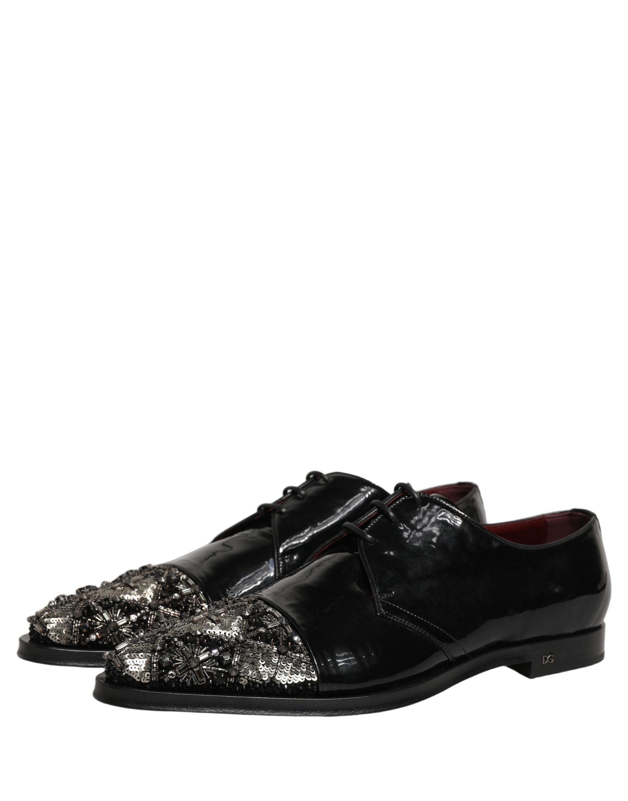Dolce & Gabbana Black Embellished Derby Dress Formal Men's Shoes