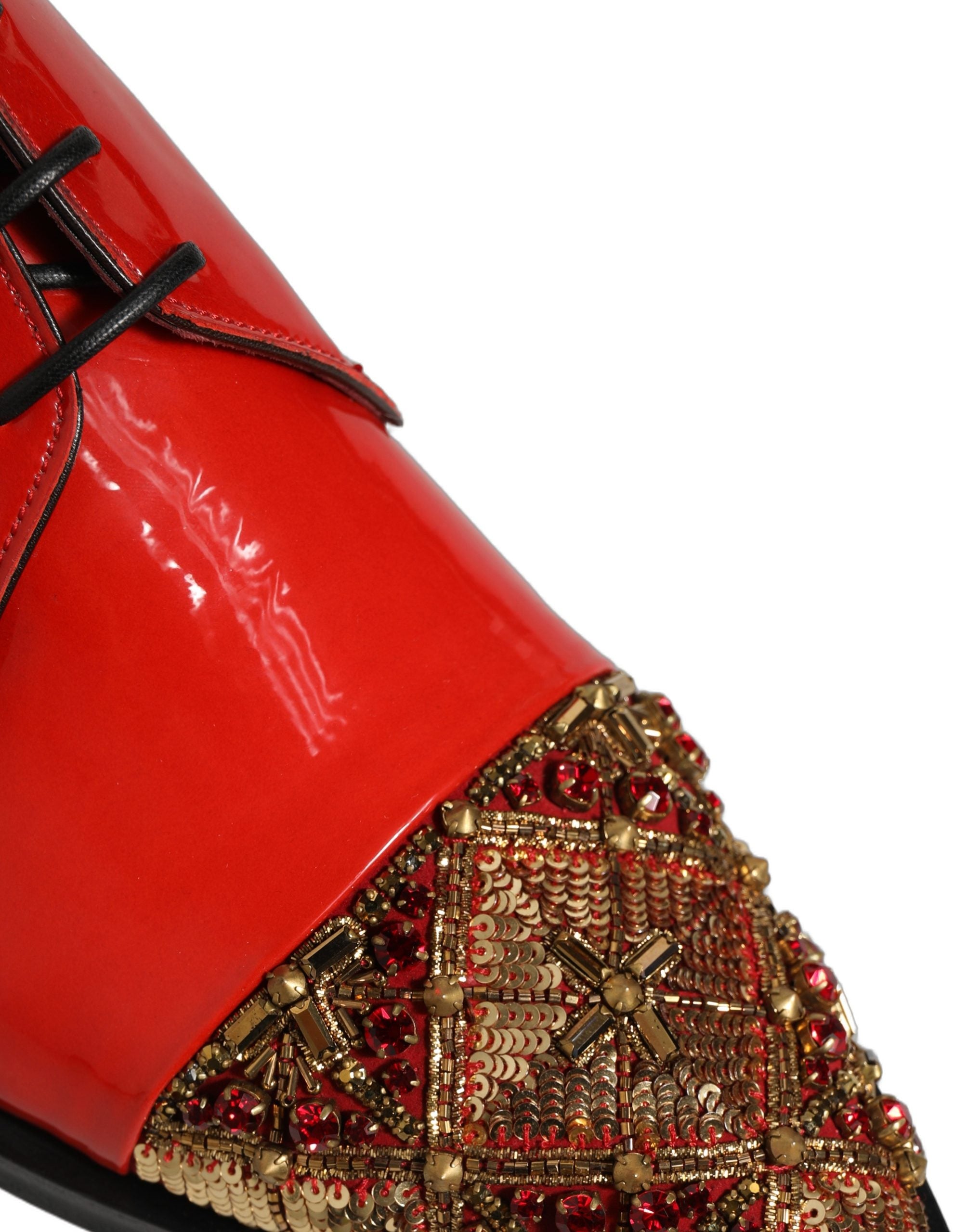 Dolce & Gabbana Red Embellished Men Derby Dress Formal Men's Shoes