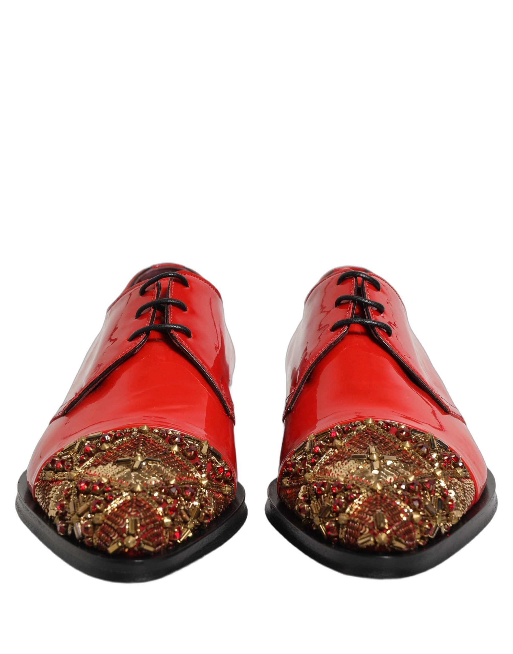 Dolce & Gabbana Red Embellished Men Derby Dress Formal Men's Shoes