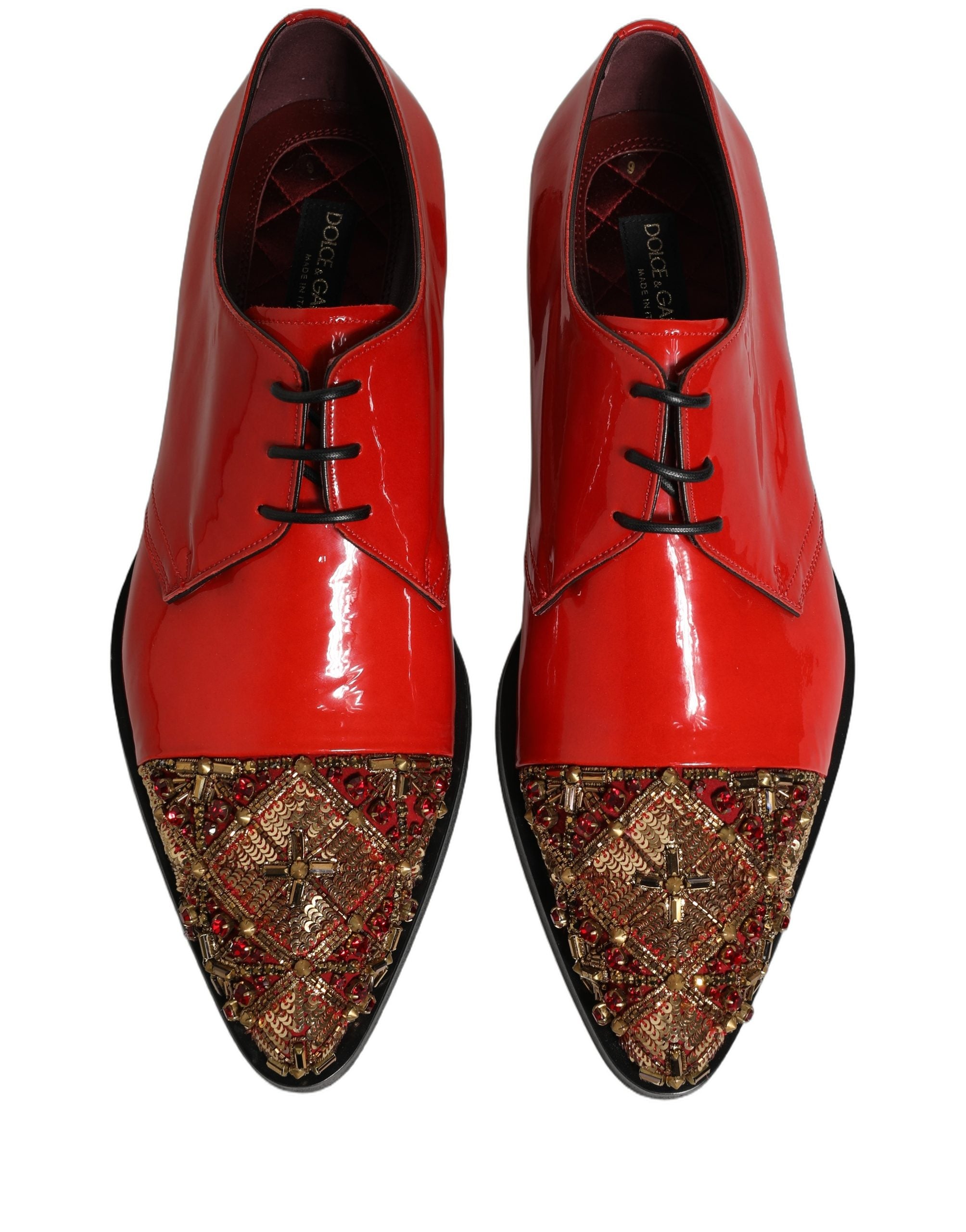 Dolce & Gabbana Red Embellished Men Derby Dress Formal Men's Shoes