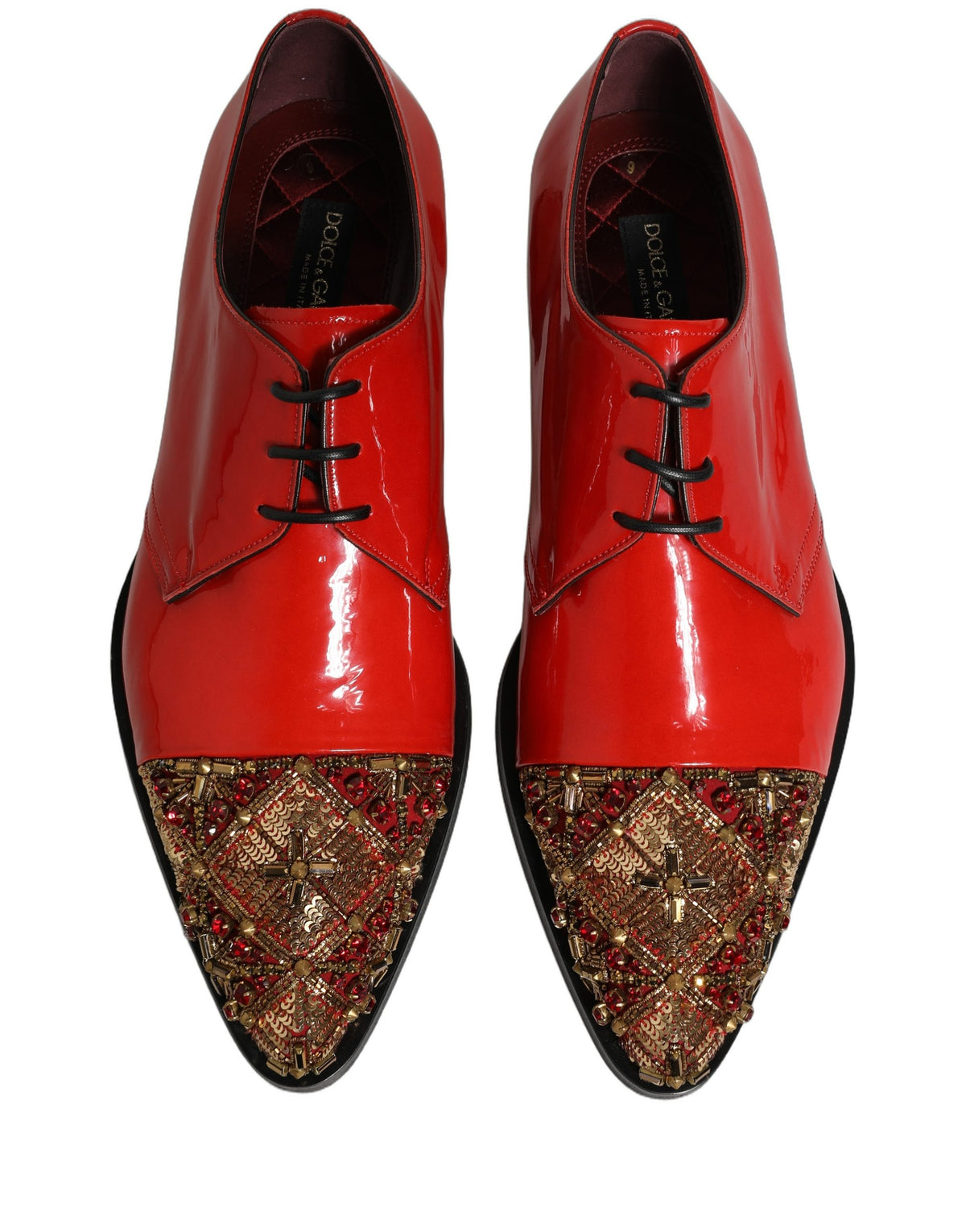 Dolce & Gabbana Red Embellished Men Derby Dress Formal Men's Shoes