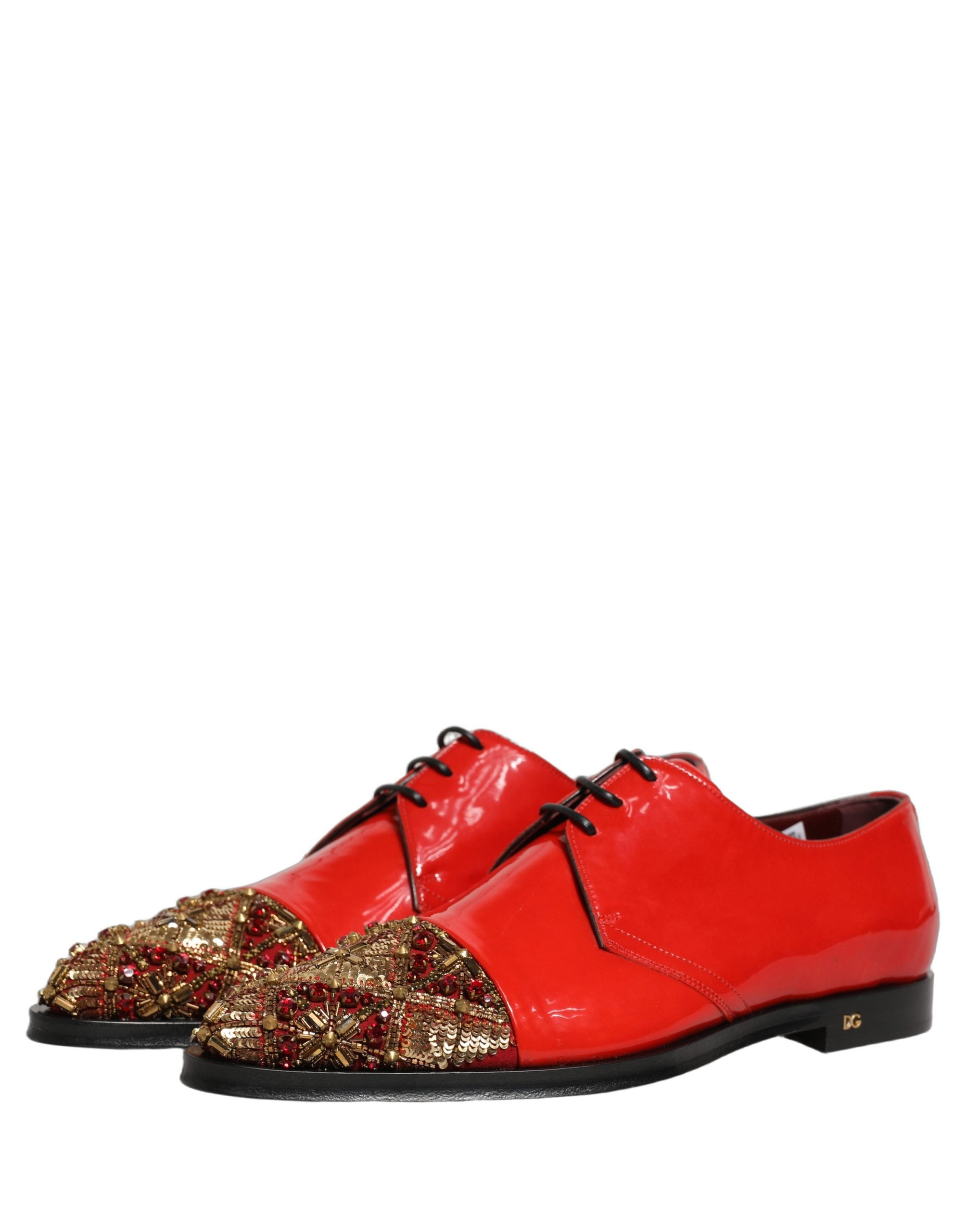 Dolce & Gabbana Red Embellished Men Derby Dress Formal Men's Shoes