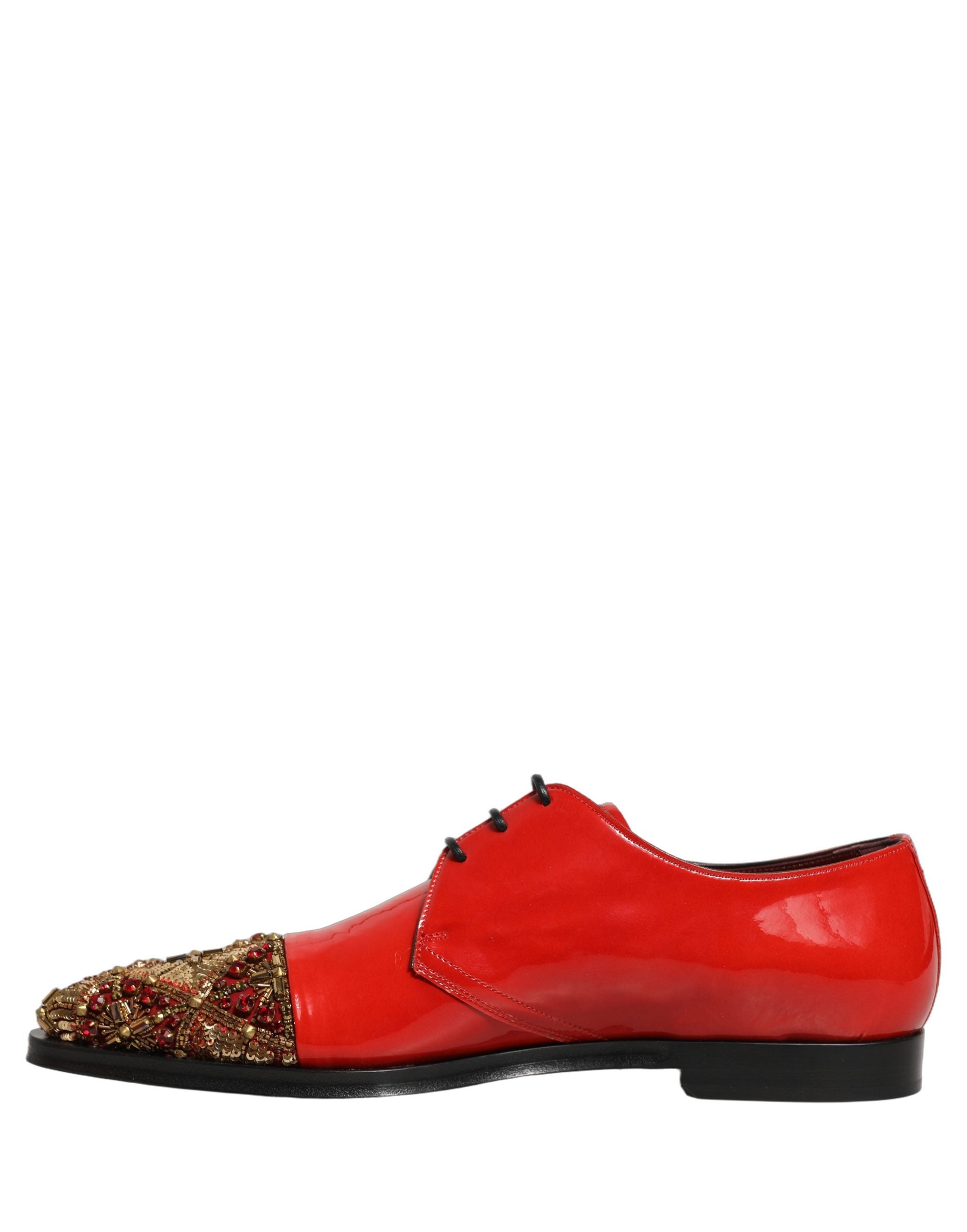 Dolce & Gabbana Red Embellished Men Derby Dress Formal Men's Shoes