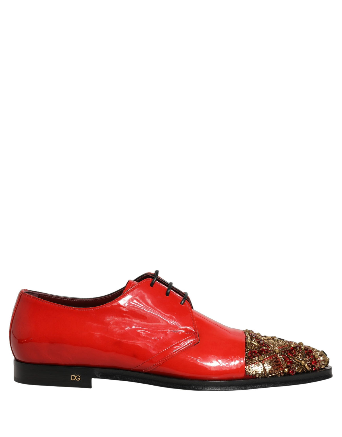 Dolce & Gabbana Red Embellished Men Derby Dress Formal Men's Shoes