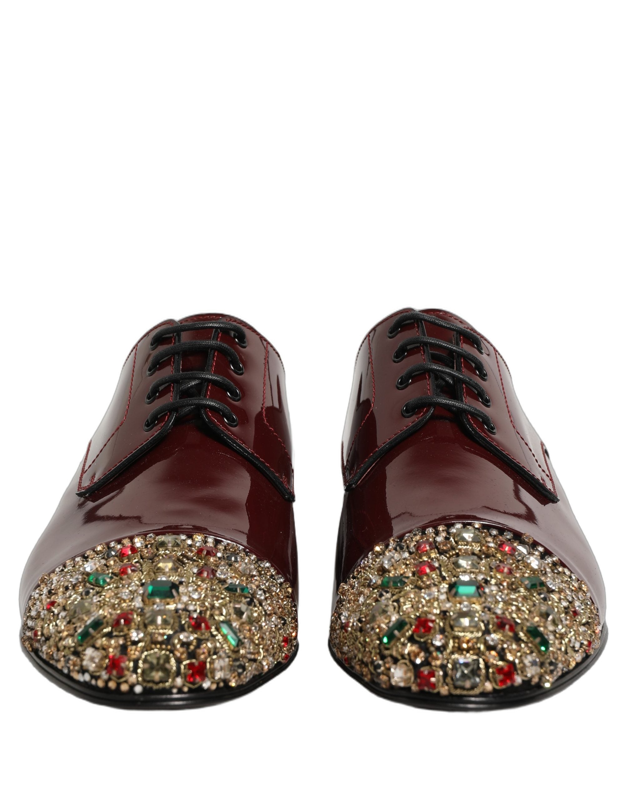 Dolce & Gabbana Maroon Embellished Derby Dress Formal Men's Shoes