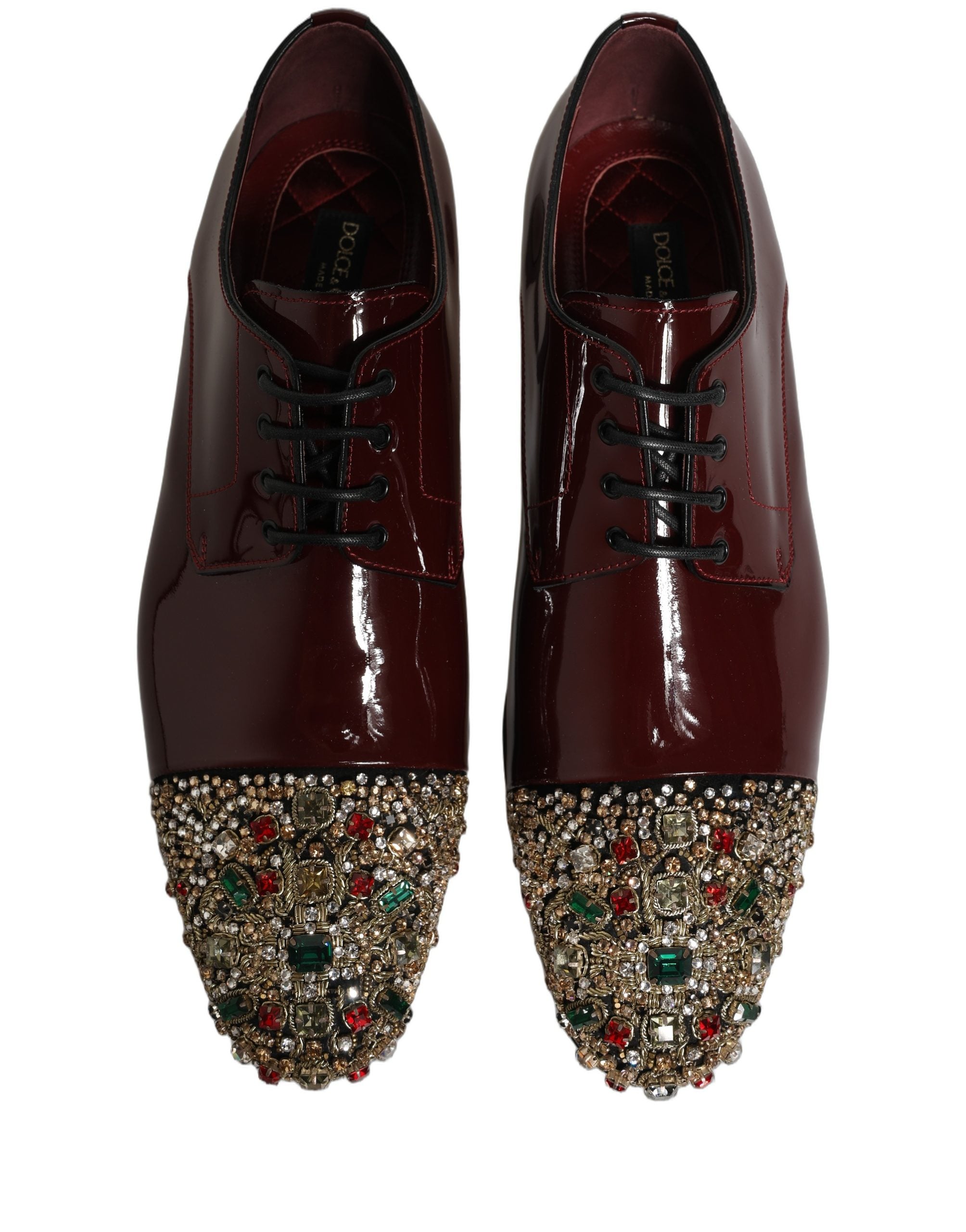 Dolce & Gabbana Maroon Embellished Derby Dress Formal Men's Shoes