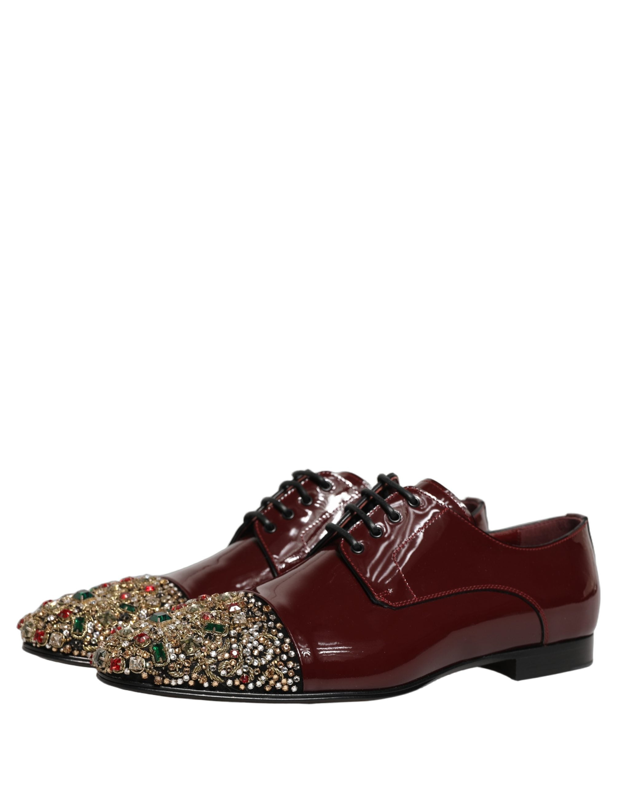 Dolce & Gabbana Maroon Embellished Derby Dress Formal Men's Shoes