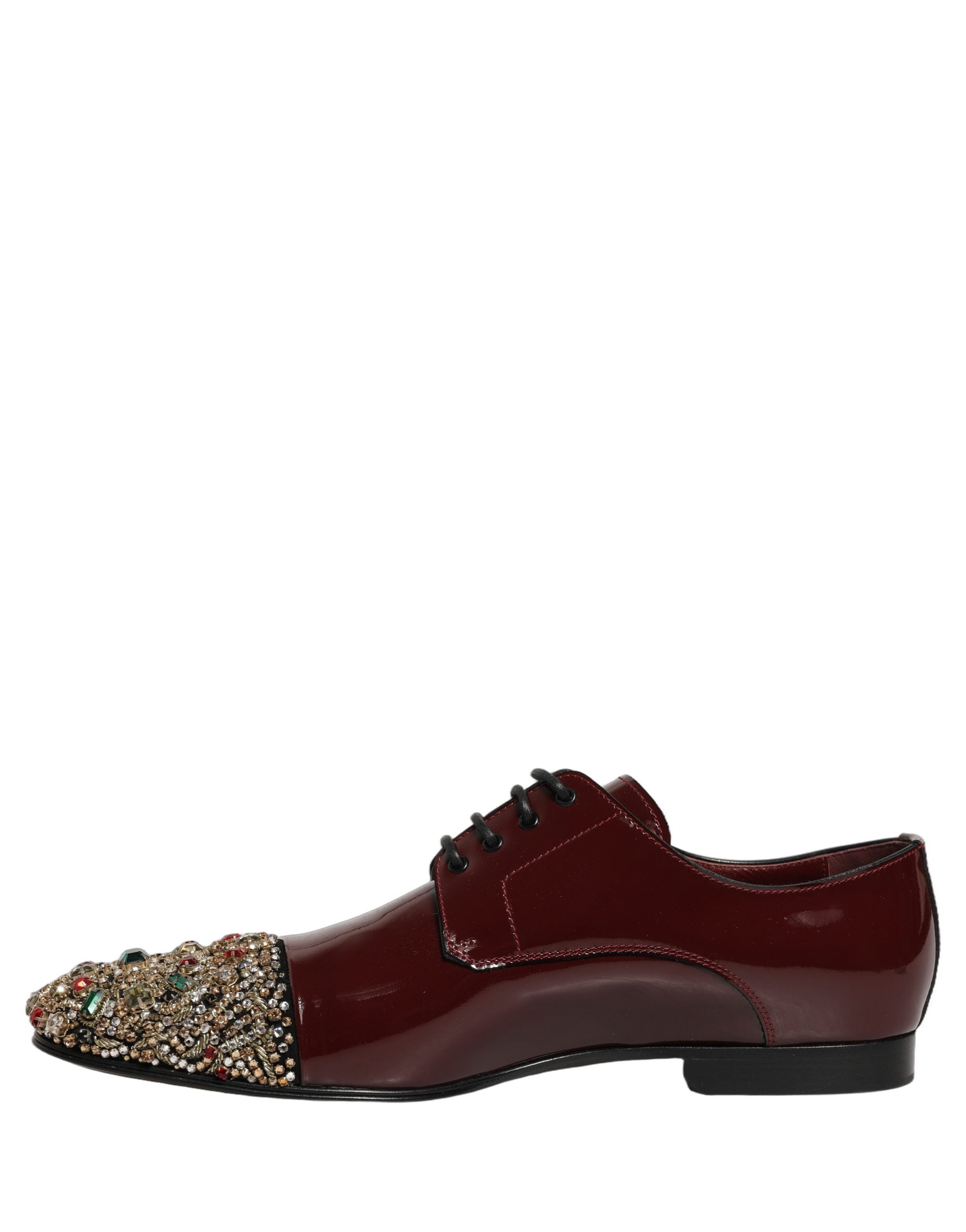 Dolce & Gabbana Maroon Embellished Derby Dress Formal Men's Shoes