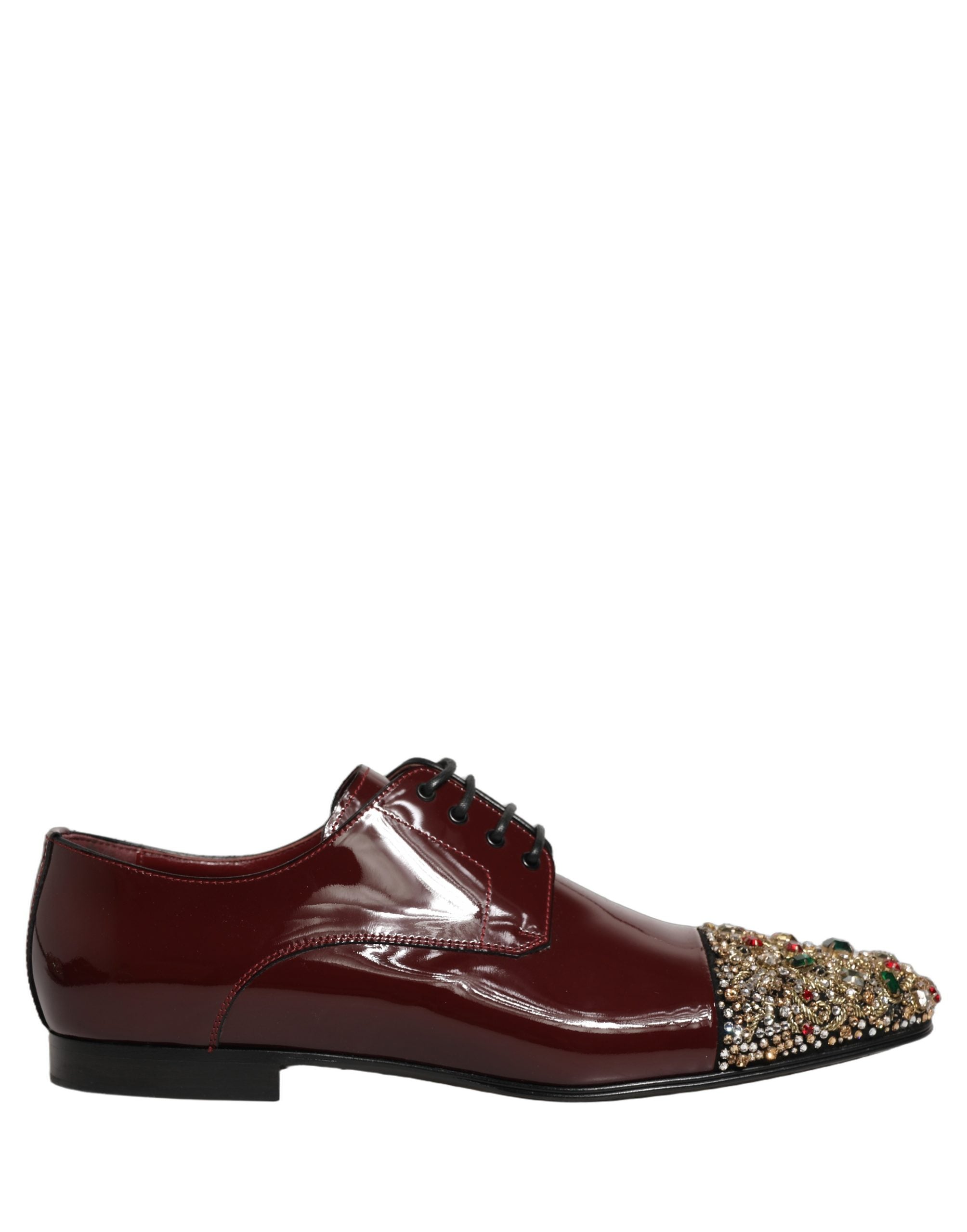 Dolce & Gabbana Maroon Embellished Derby Dress Formal Men's Shoes