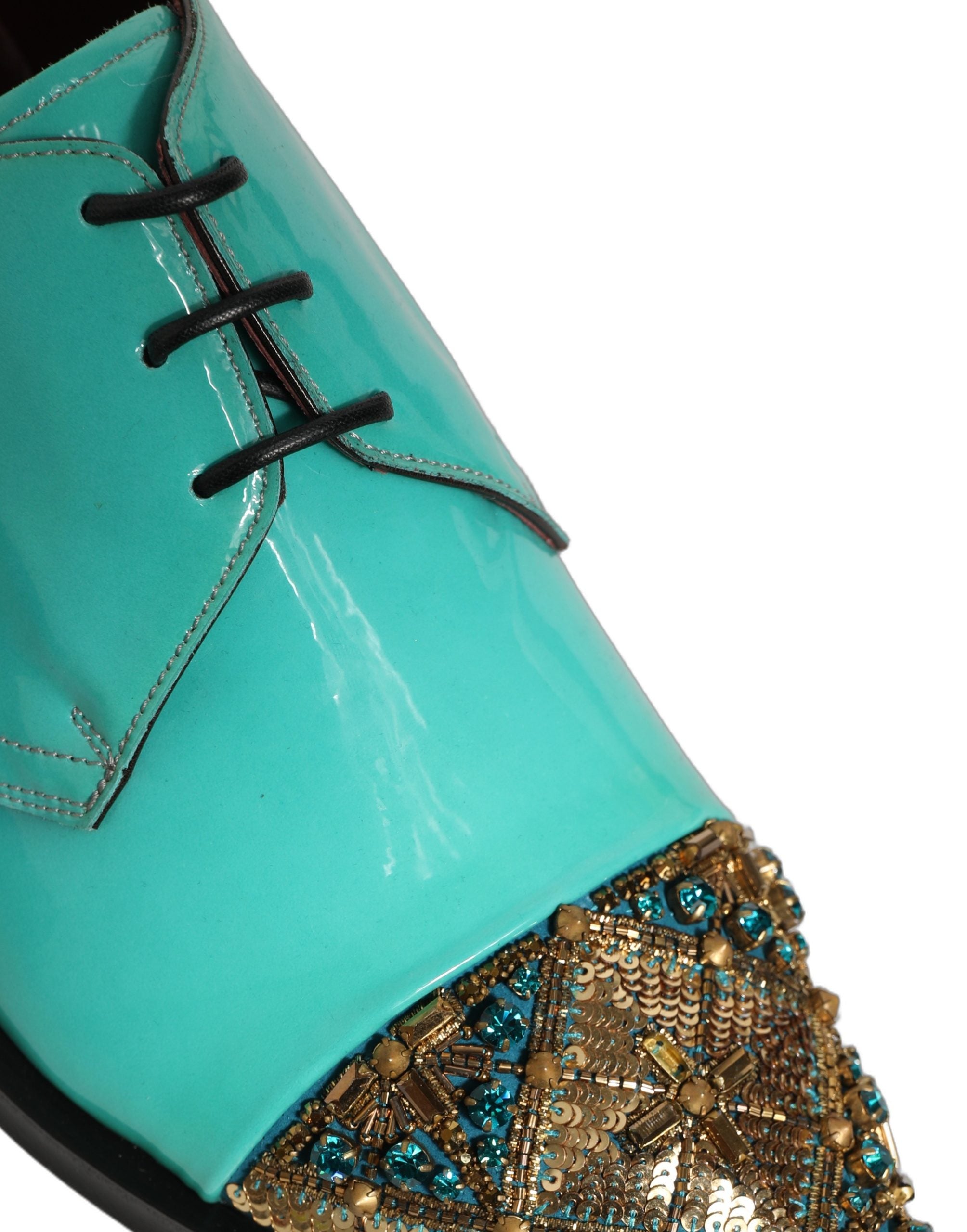 Dolce & Gabbana Aqua Blue Embellished Derby Dress Formal Men's Shoes