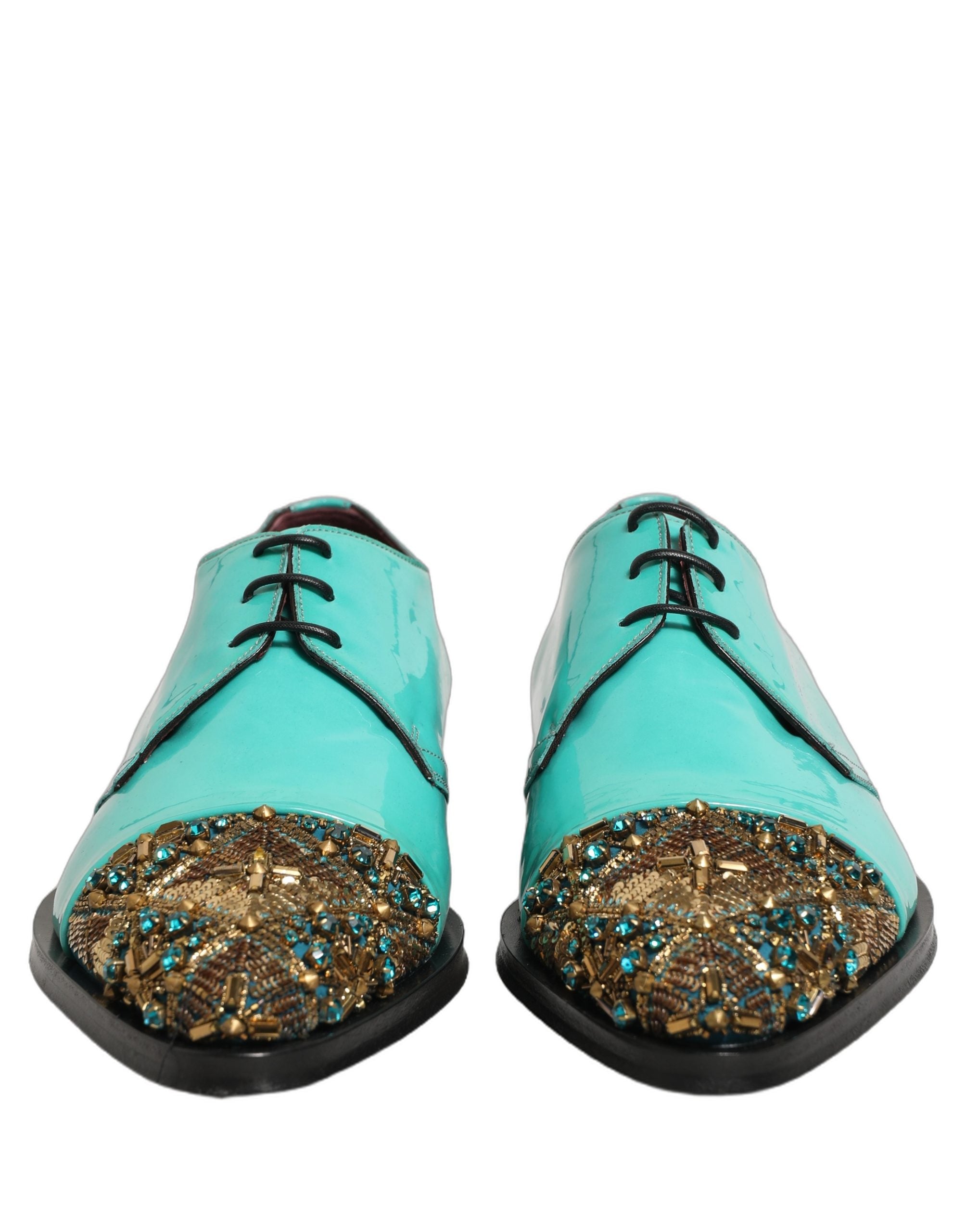 Dolce & Gabbana Aqua Blue Embellished Derby Dress Formal Men's Shoes