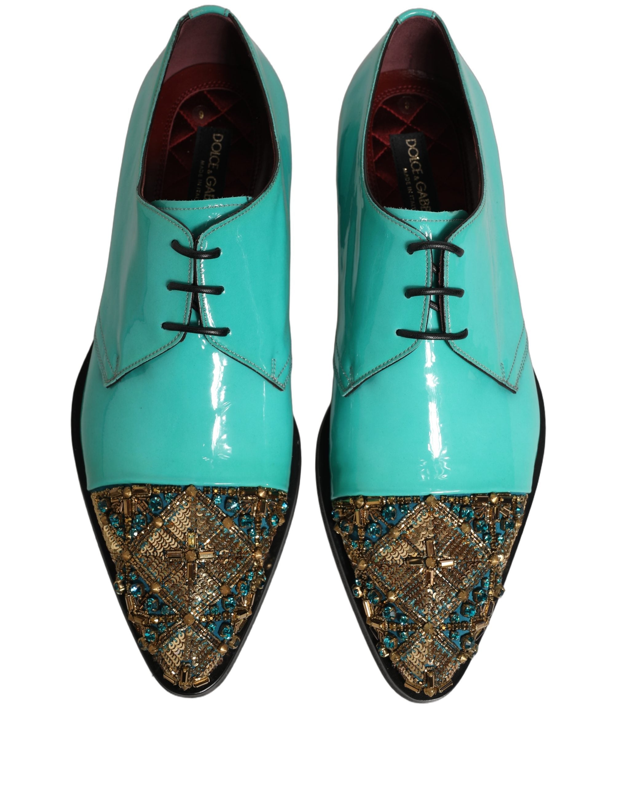 Dolce & Gabbana Aqua Blue Embellished Derby Dress Formal Men's Shoes