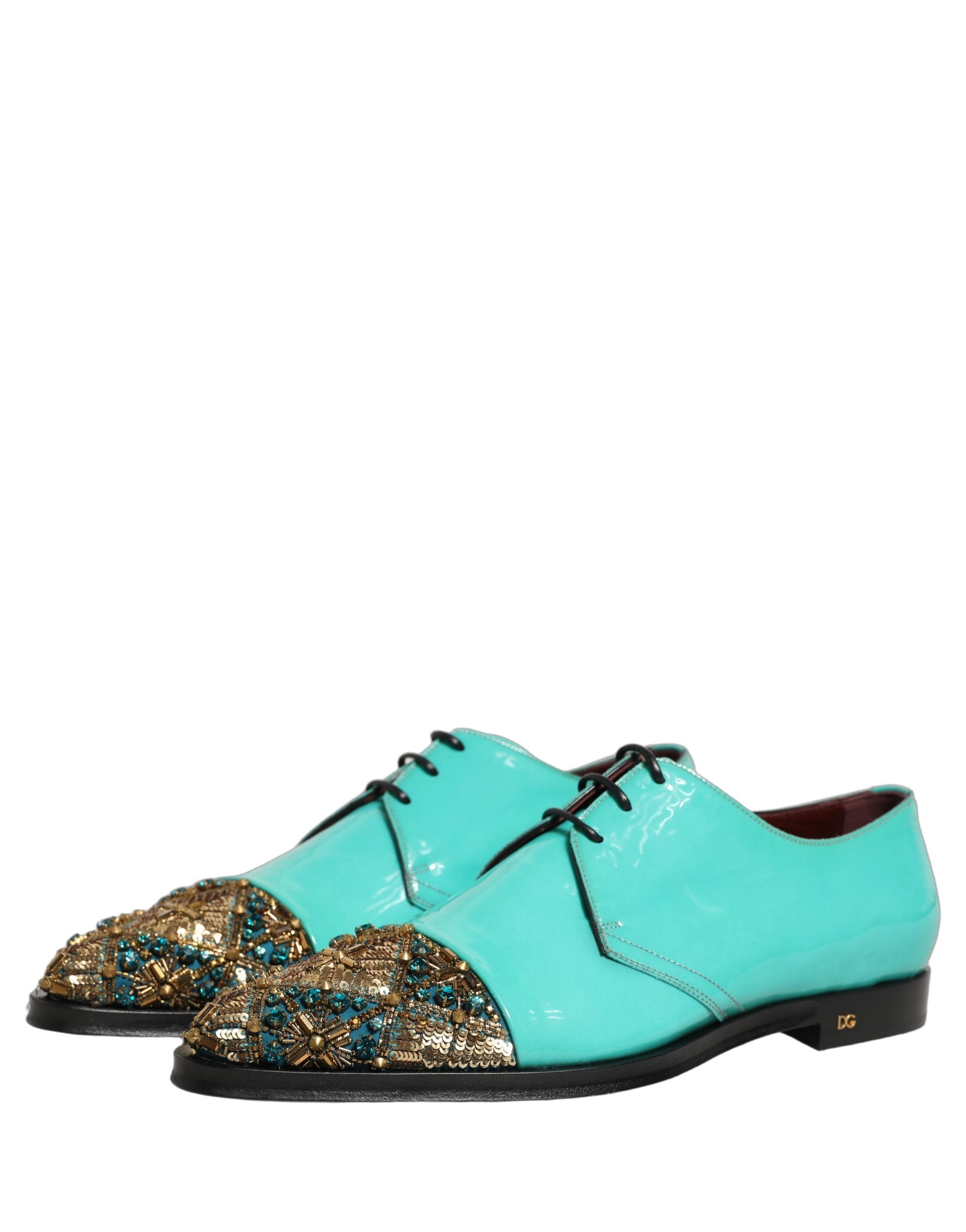 Dolce & Gabbana Aqua Blue Embellished Derby Dress Formal Men's Shoes