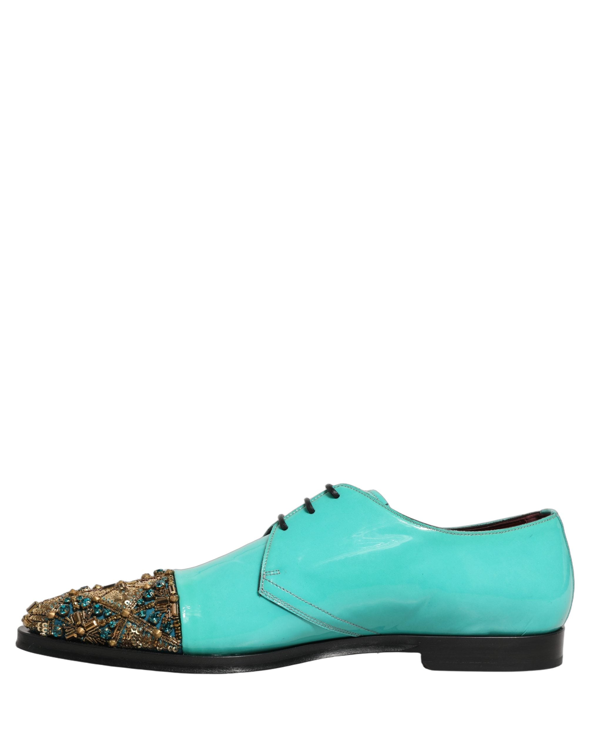 Dolce & Gabbana Aqua Blue Embellished Derby Dress Formal Men's Shoes