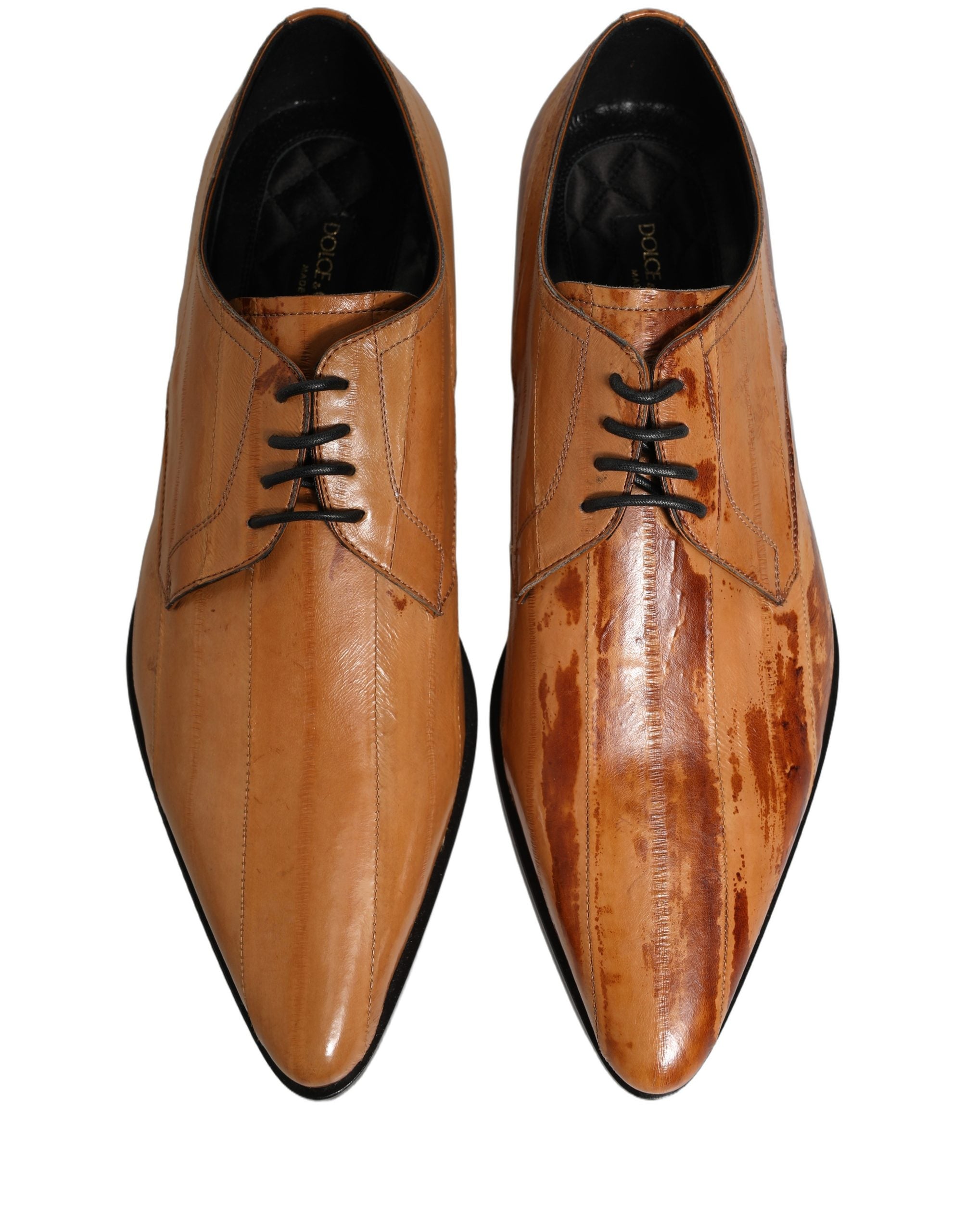 Dolce & Gabbana Brown Leather Lace Up Men Derby Dress Men's Shoes