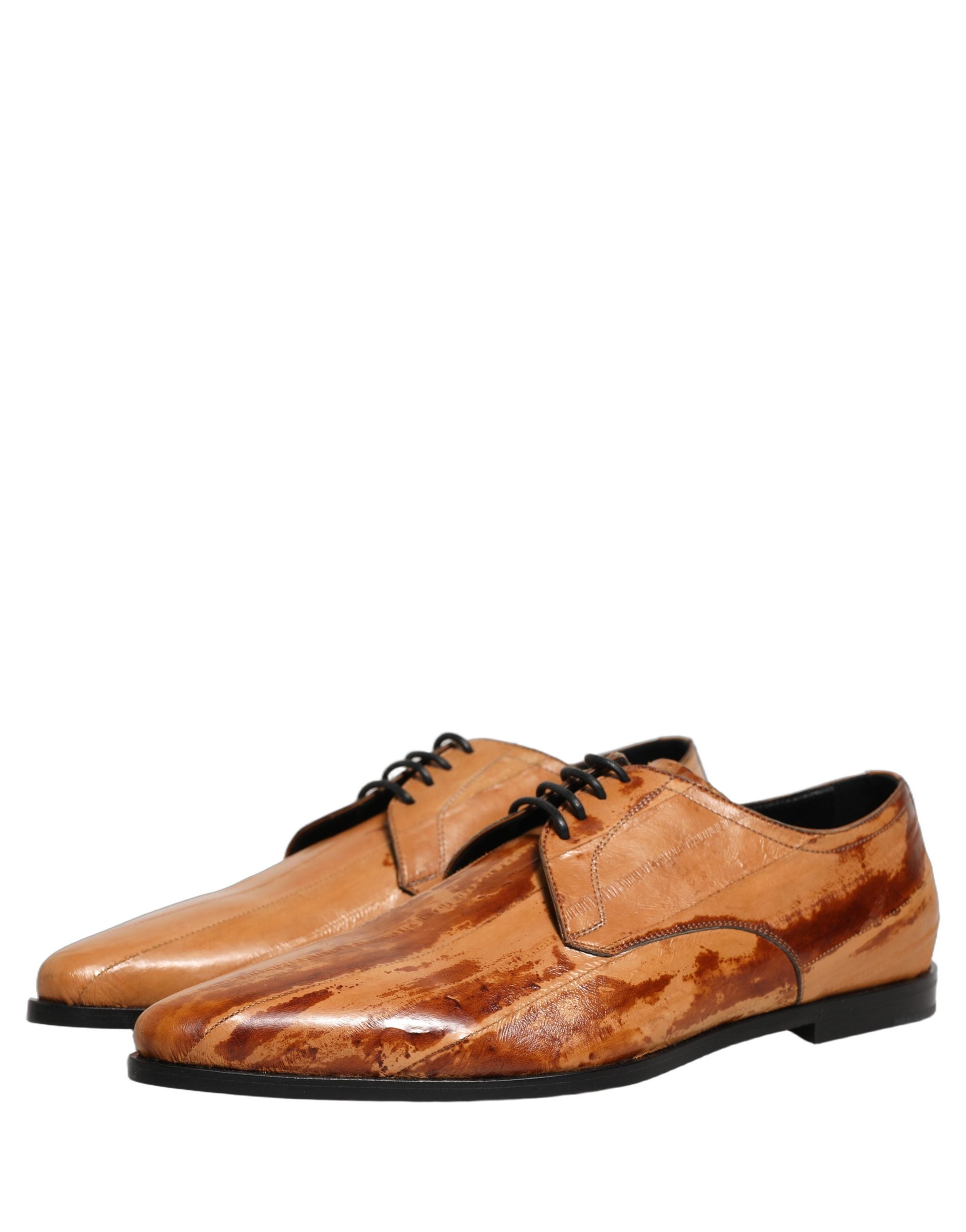 Dolce & Gabbana Brown Leather Lace Up Men Derby Dress Men's Shoes